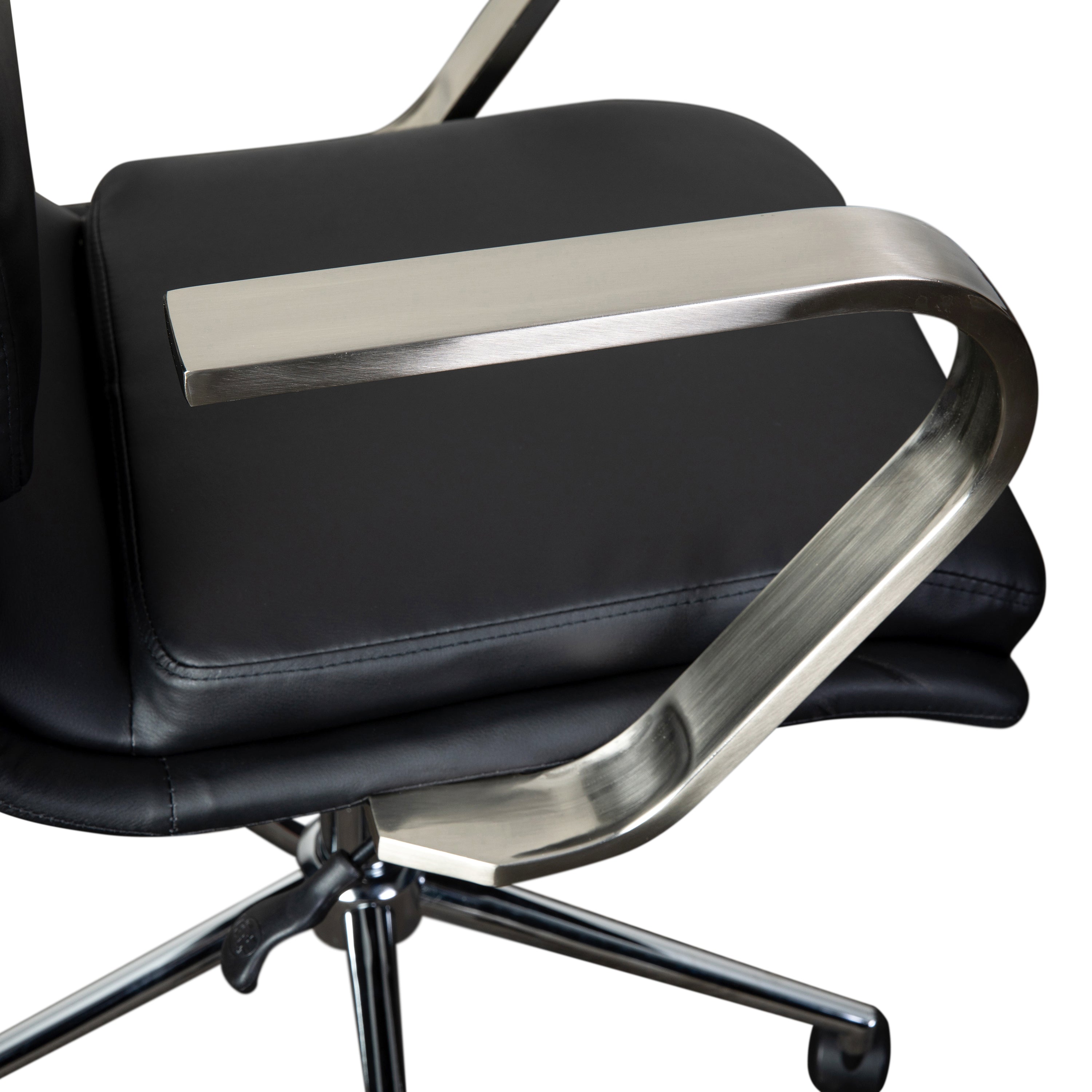 James Mid-Back Designer Executive Upholstered Office Chair with Brushed Metal Base and Arms