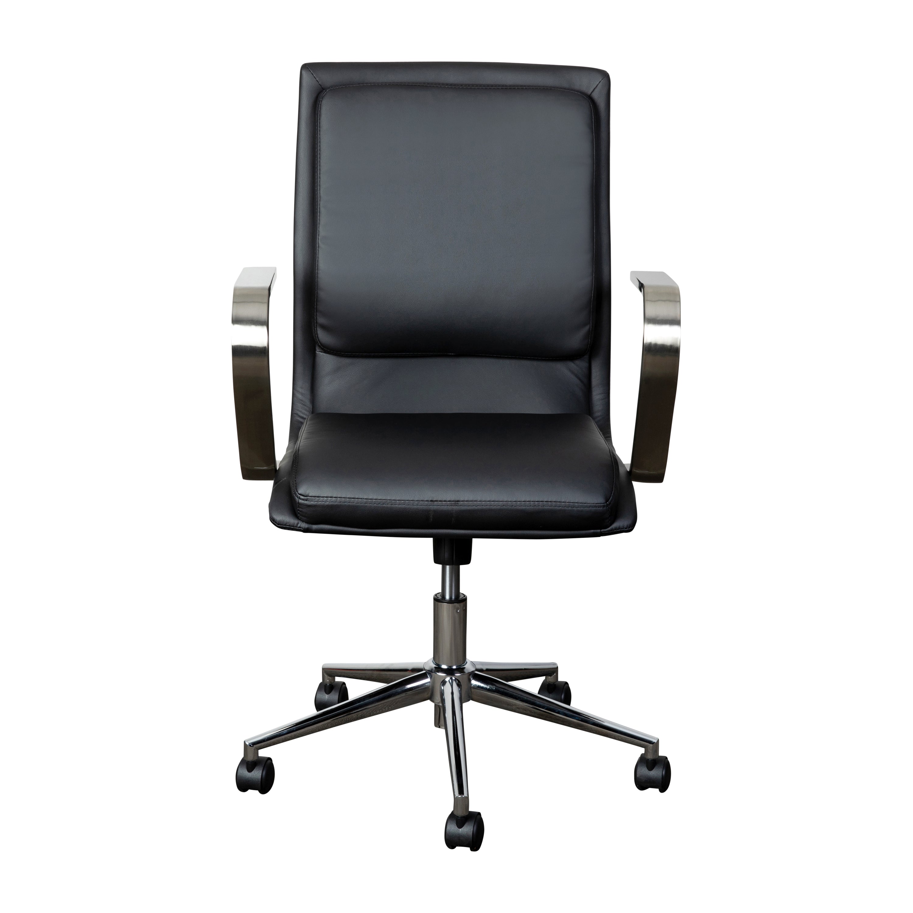 James Mid-Back Designer Executive Upholstered Office Chair with Brushed Metal Base and Arms
