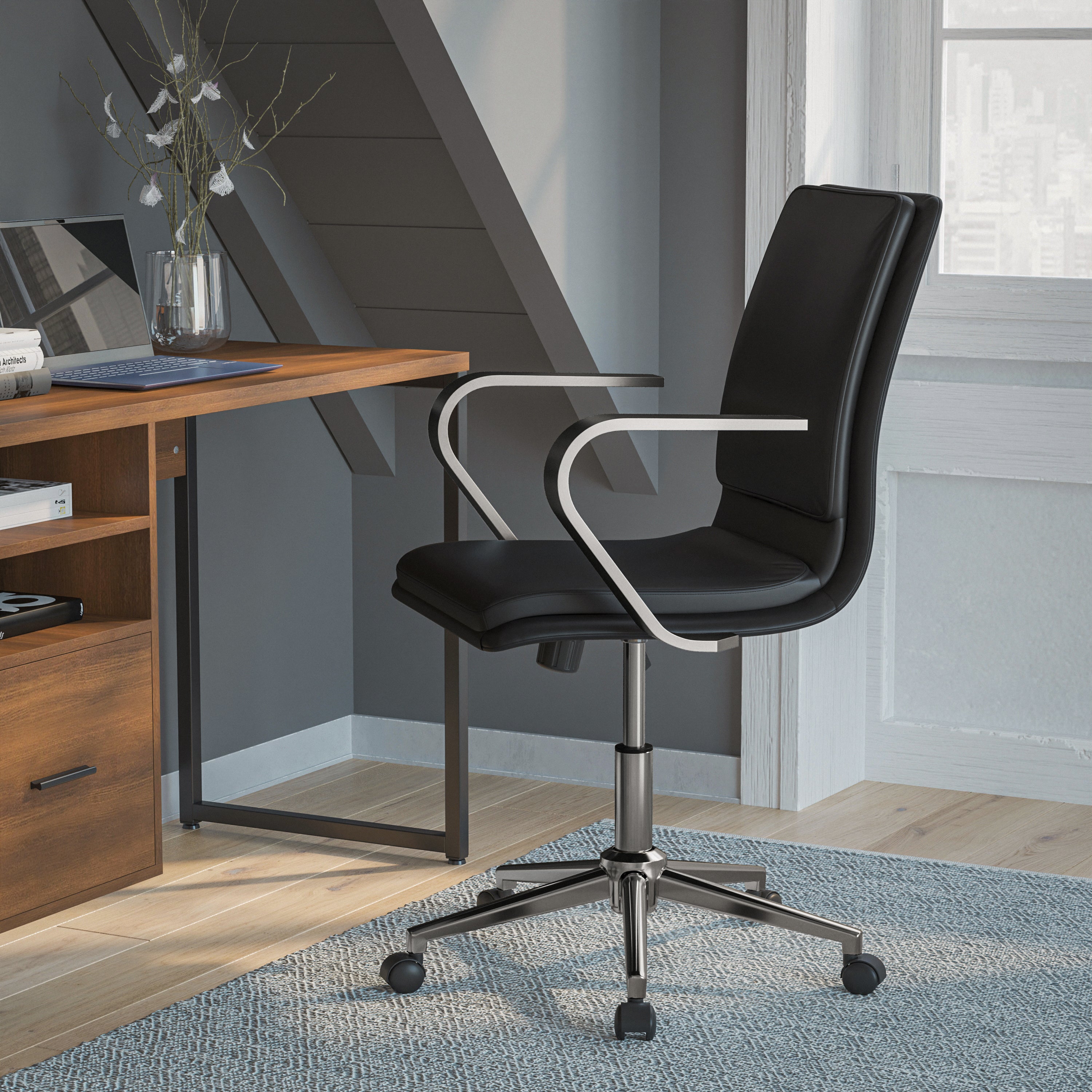 James Mid-Back Designer Executive Upholstered Office Chair with Brushed Metal Base and Arms-Executive Office Chair-Flash Furniture-Wall2Wall Furnishings