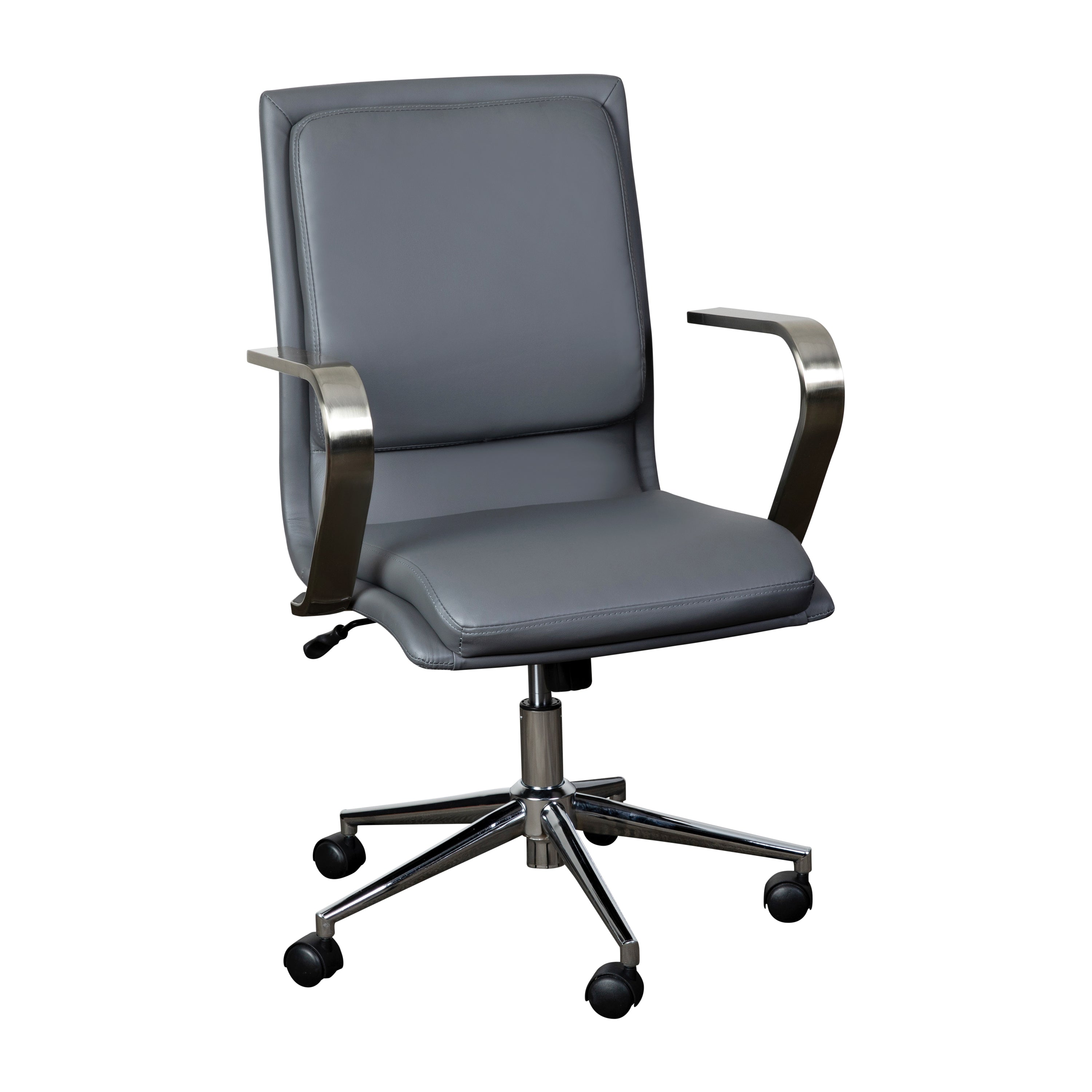 James Mid-Back Designer Executive Upholstered Office Chair with Brushed Metal Base and Arms