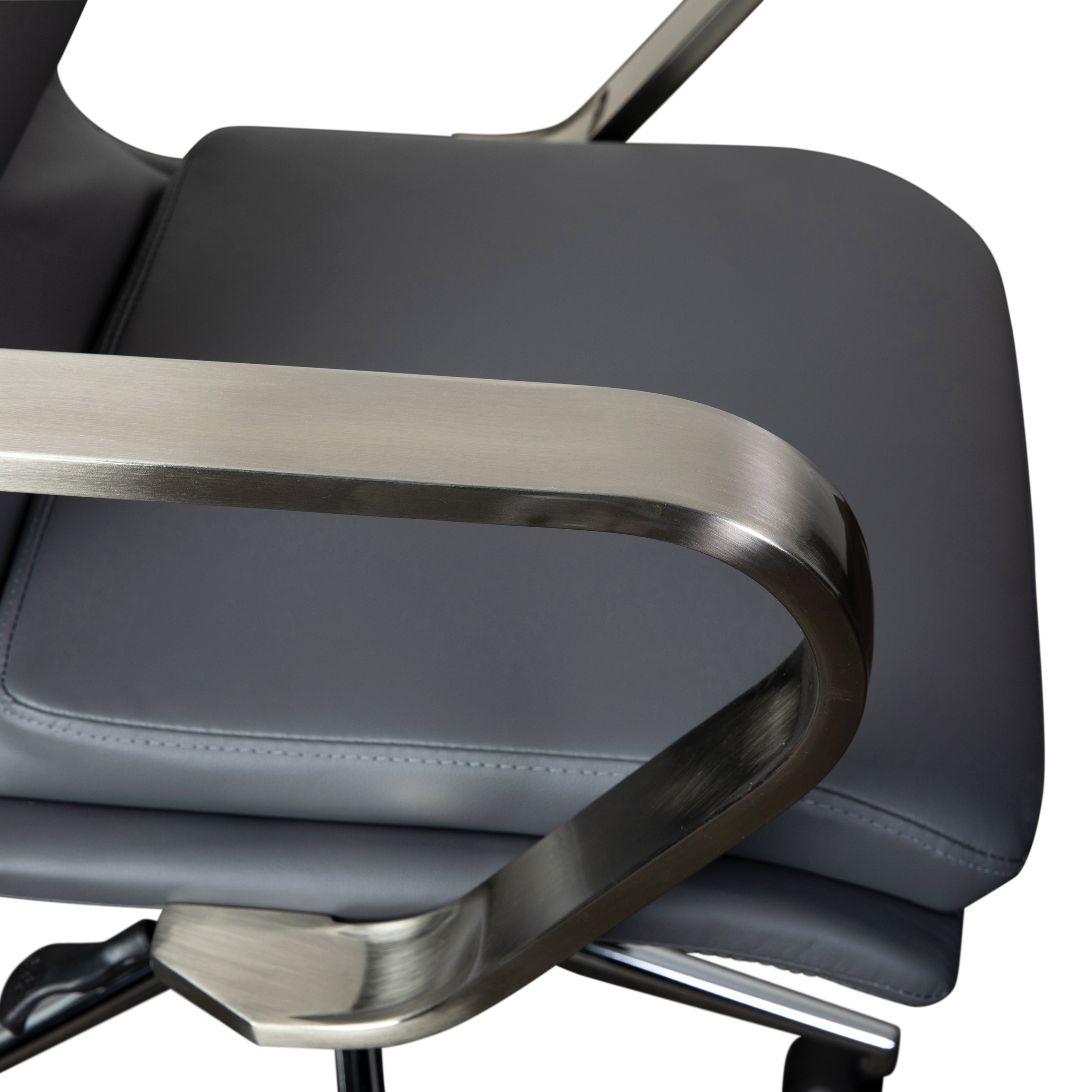 James Mid-Back Designer Executive Upholstered Office Chair with Brushed Metal Base and Arms