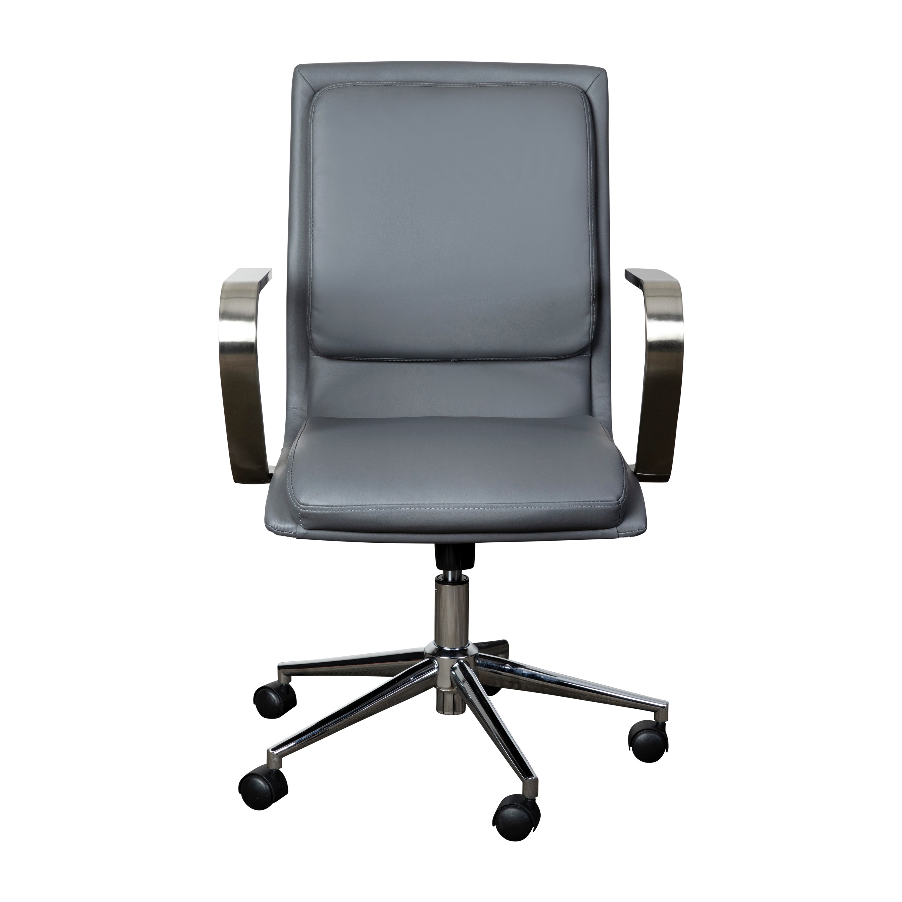 James Mid-Back Designer Executive Upholstered Office Chair with Brushed Metal Base and Arms