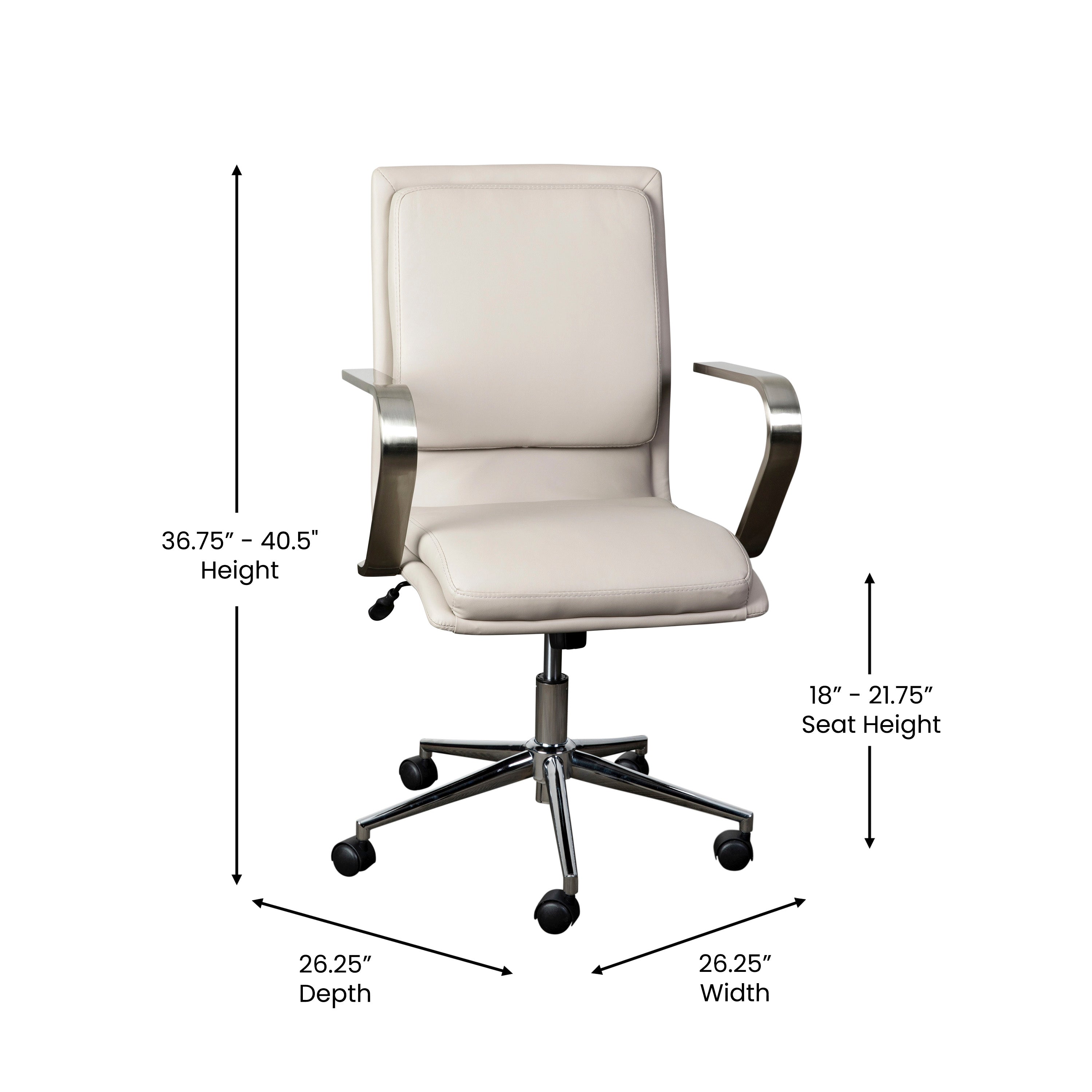 James Mid-Back Designer Executive Upholstered Office Chair with Brushed Metal Base and Arms