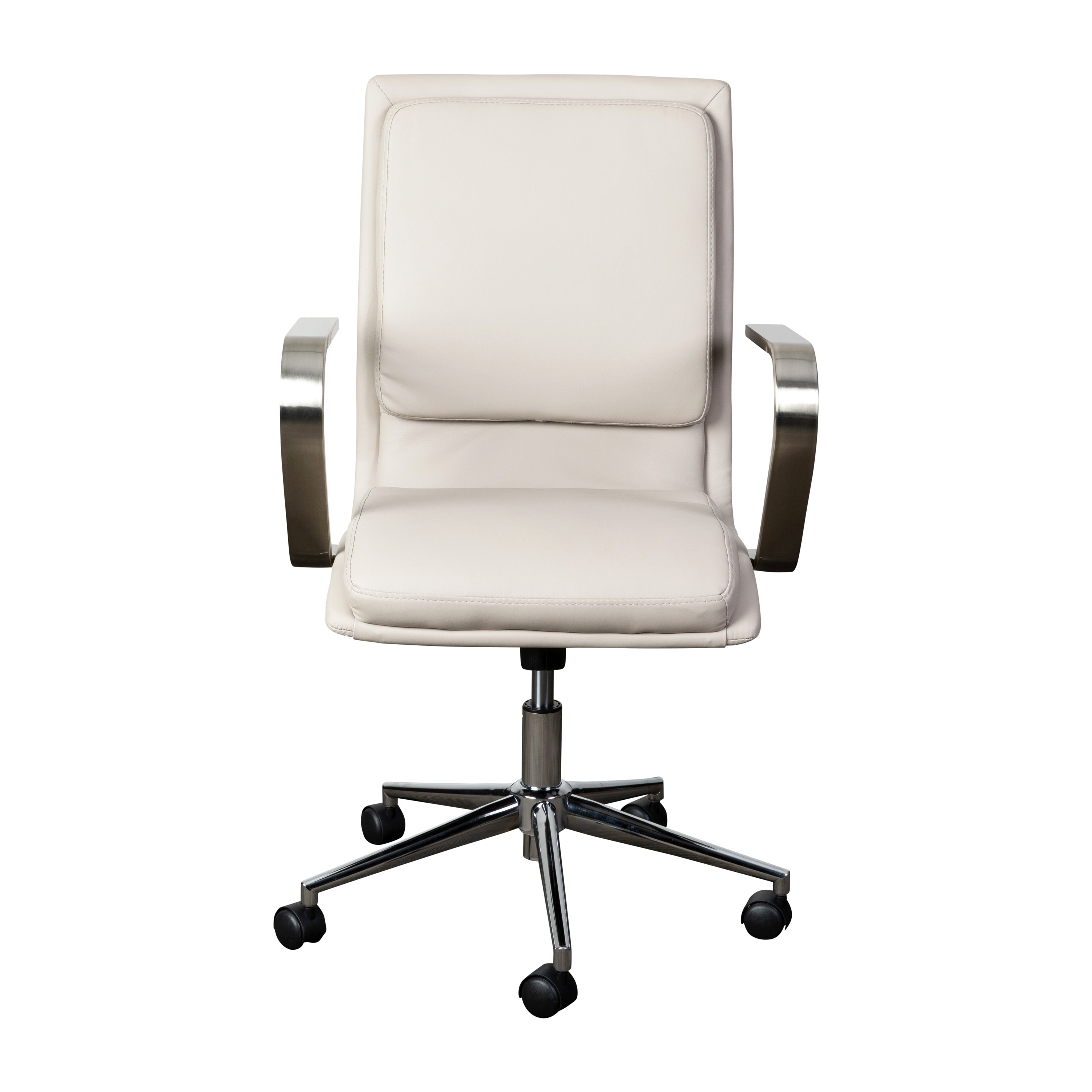 James Mid-Back Designer Executive Upholstered Office Chair with Brushed Metal Base and Arms