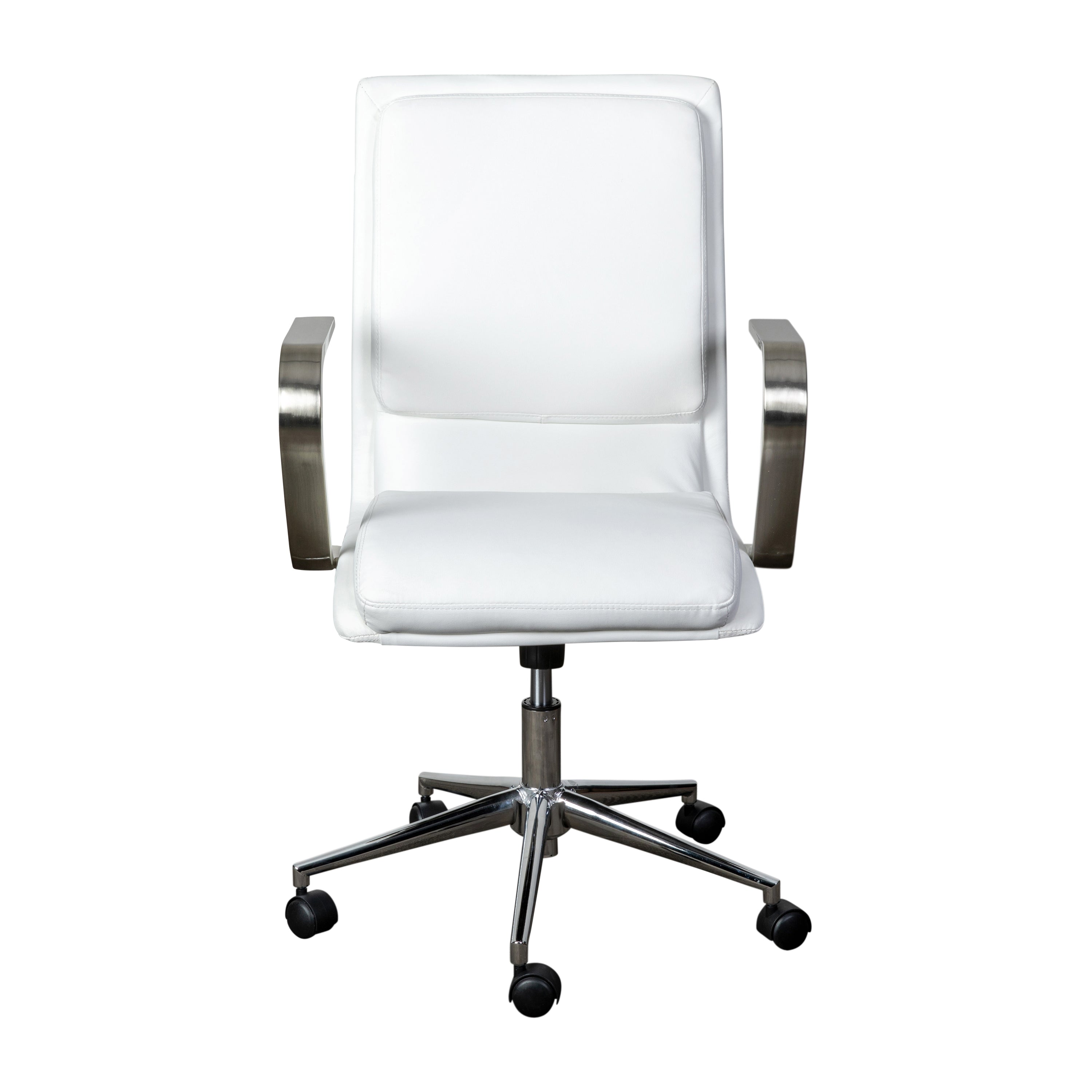 James Mid-Back Designer Executive Upholstered Office Chair with Brushed Metal Base and Arms