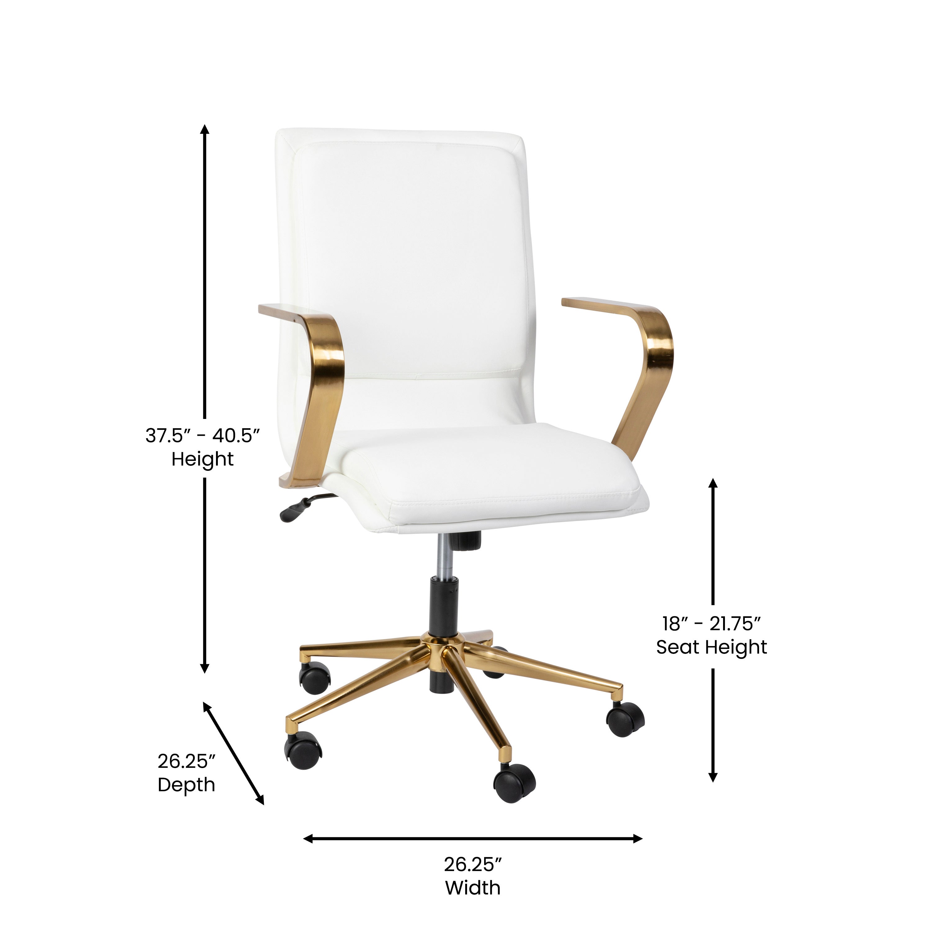 James Mid-Back Designer Executive Upholstered Office Chair with Brushed Metal Base and Arms