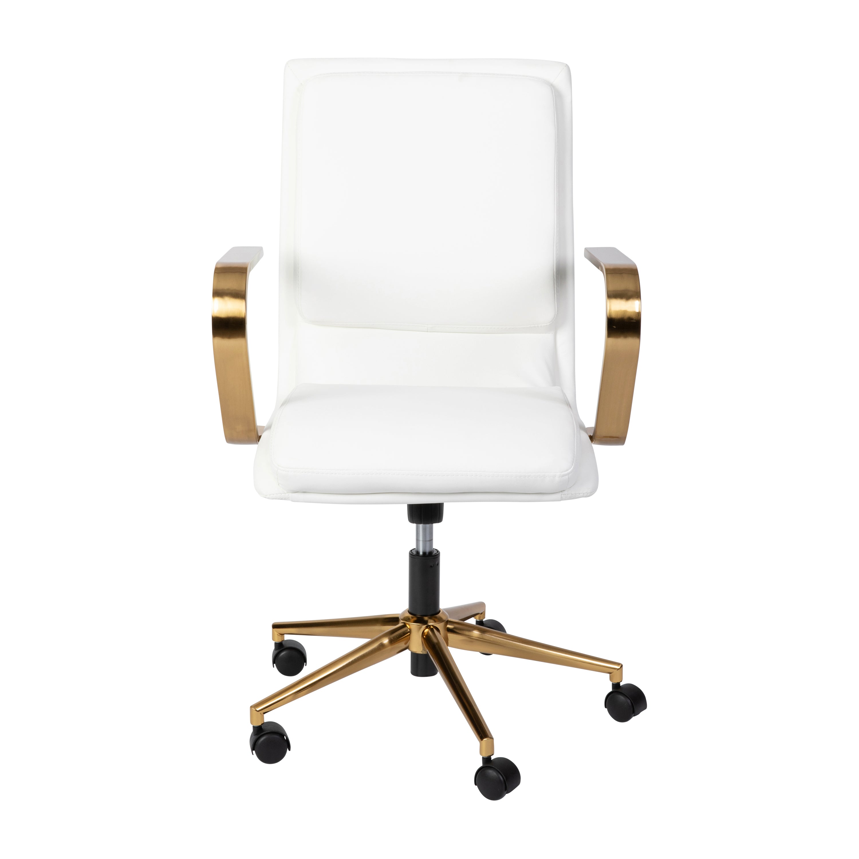 James Mid-Back Designer Executive Upholstered Office Chair with Brushed Metal Base and Arms