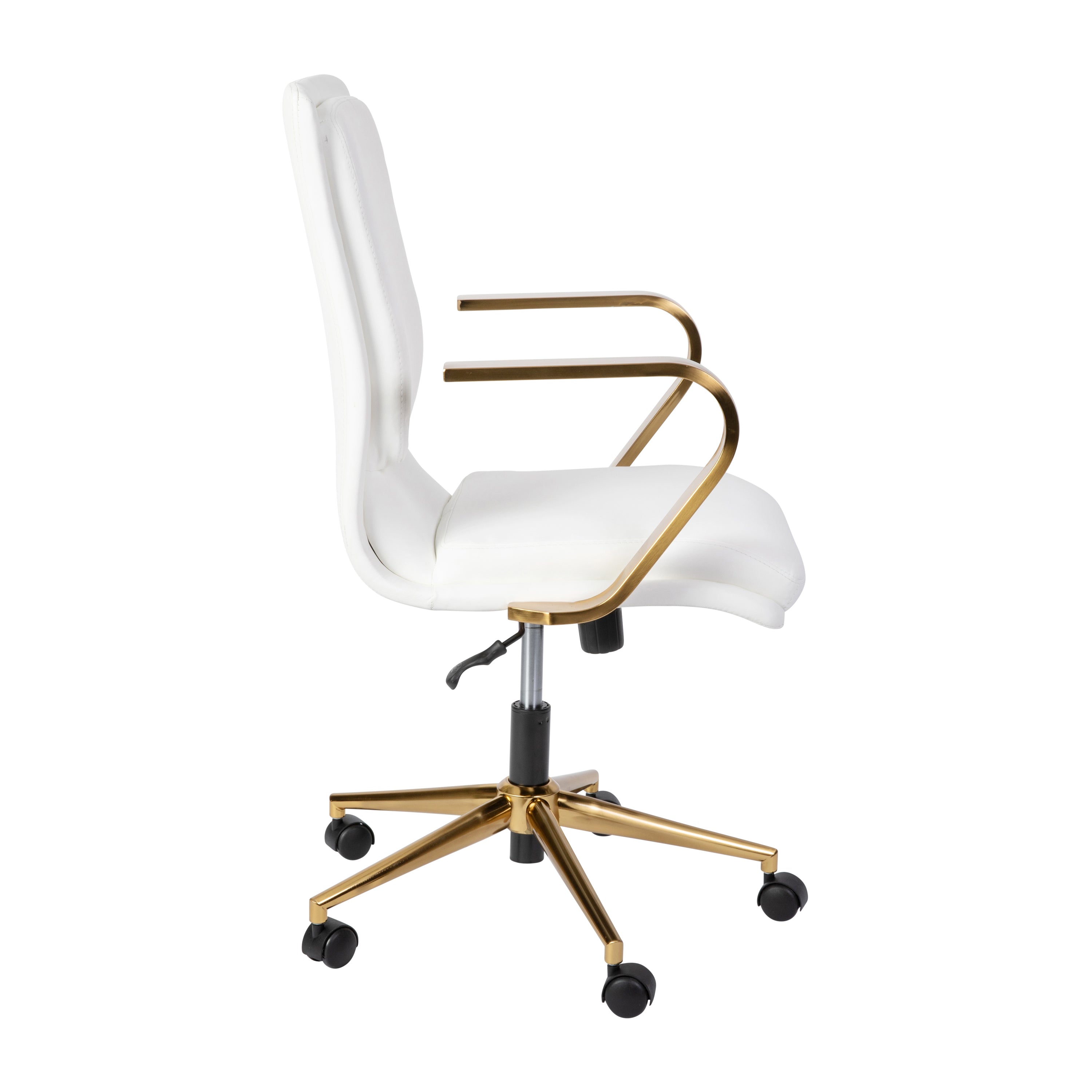 James Mid-Back Designer Executive Upholstered Office Chair with Brushed Metal Base and Arms
