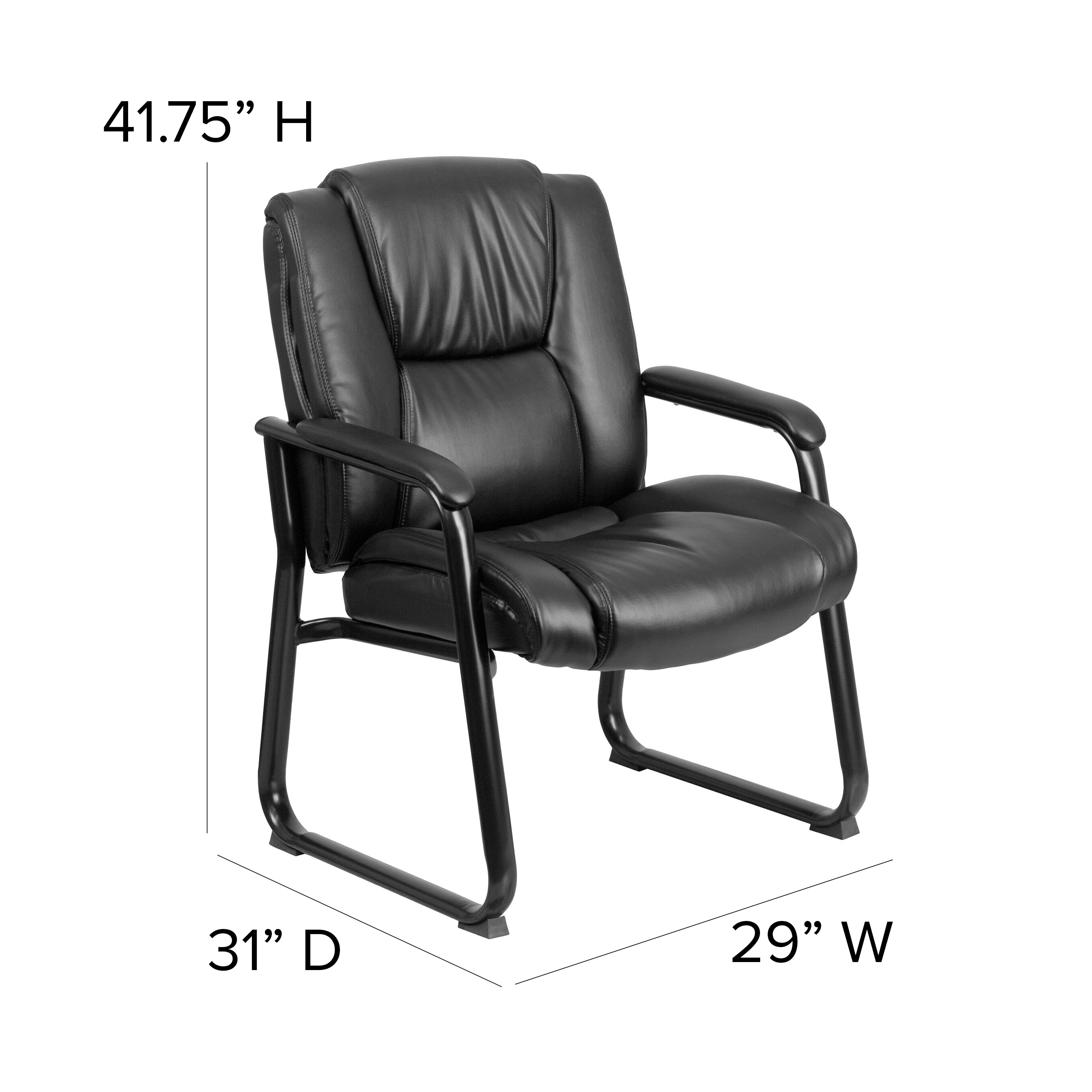 HERCULES Series Big & Tall 500 lb. Rated LeatherSoft Tufted Executive Side Reception Chair with Sled Base-Big & Tall Office Chair-Flash Furniture-Wall2Wall Furnishings