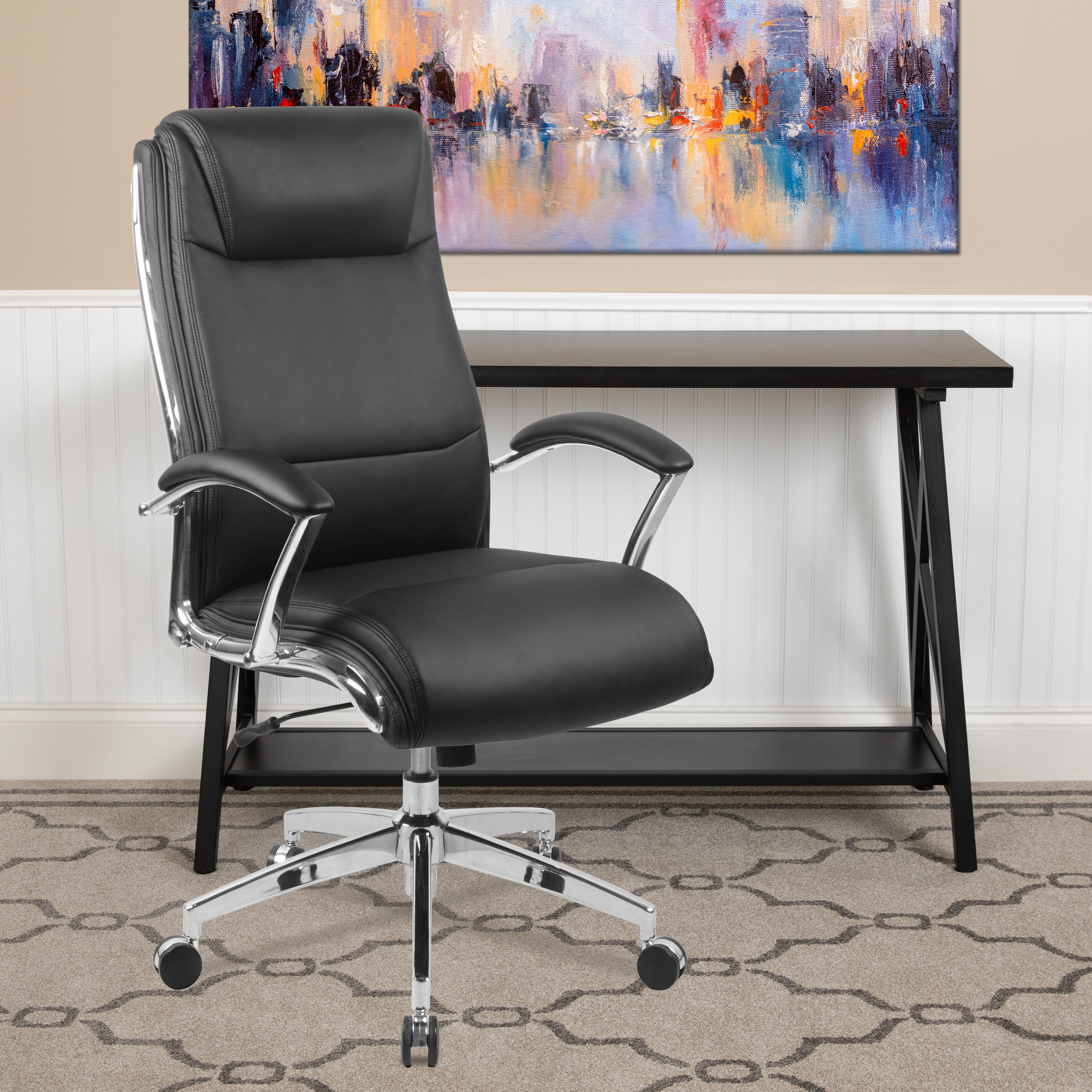 High Back Designer Smooth Upholstered Executive Swivel Office Chair with Chrome Base and Arms-Office Chair-Flash Furniture-Wall2Wall Furnishings