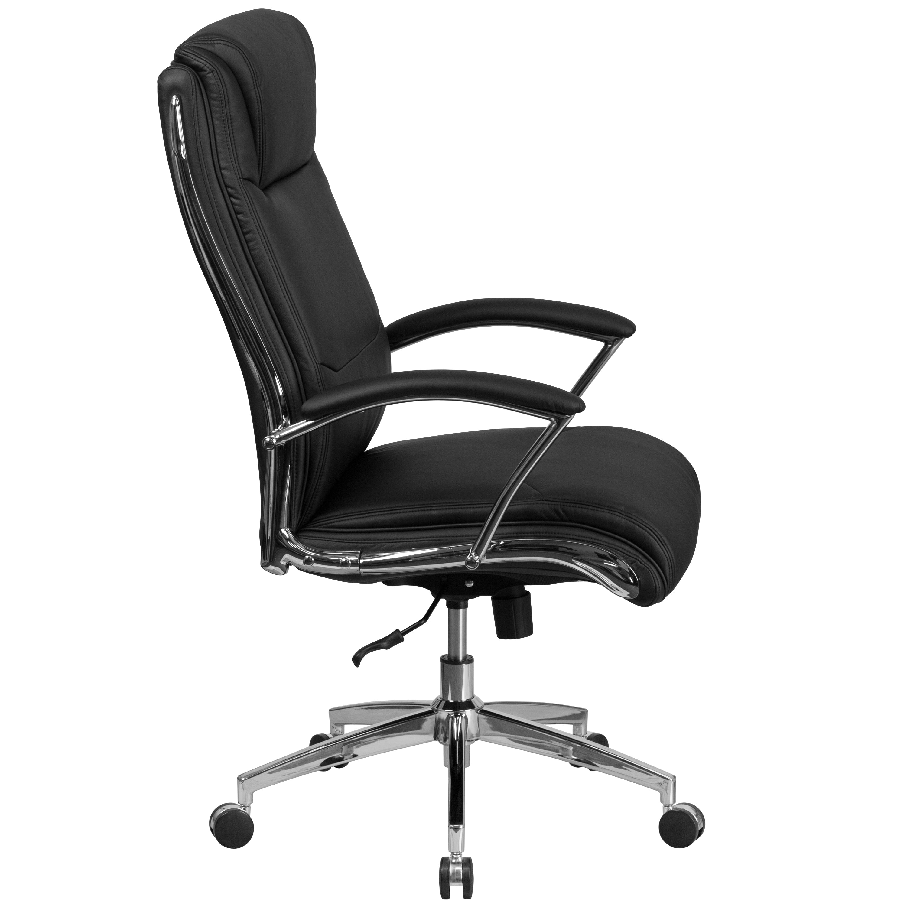 High Back Designer Smooth Upholstered Executive Swivel Office Chair with Chrome Base and Arms