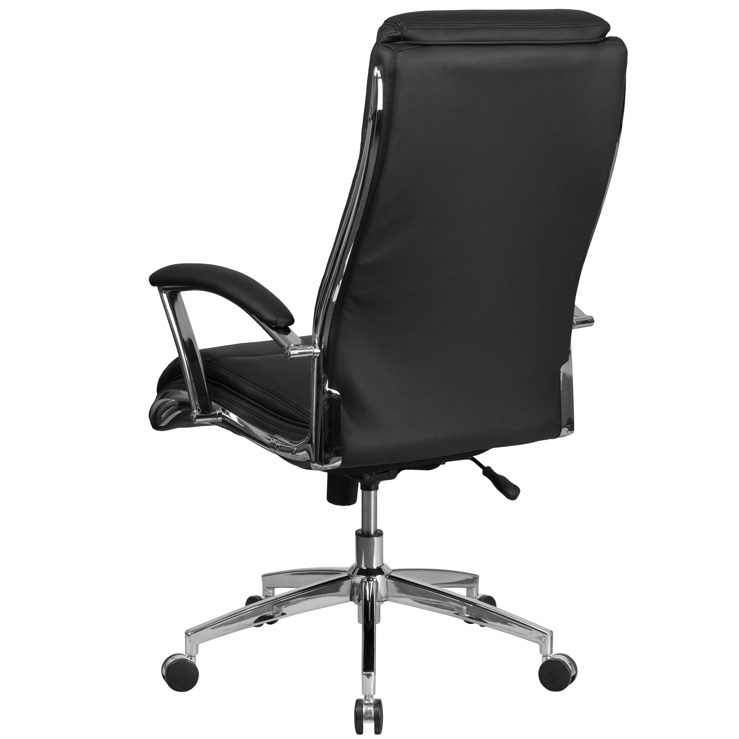 High Back Designer Smooth Upholstered Executive Swivel Office Chair with Chrome Base and Arms