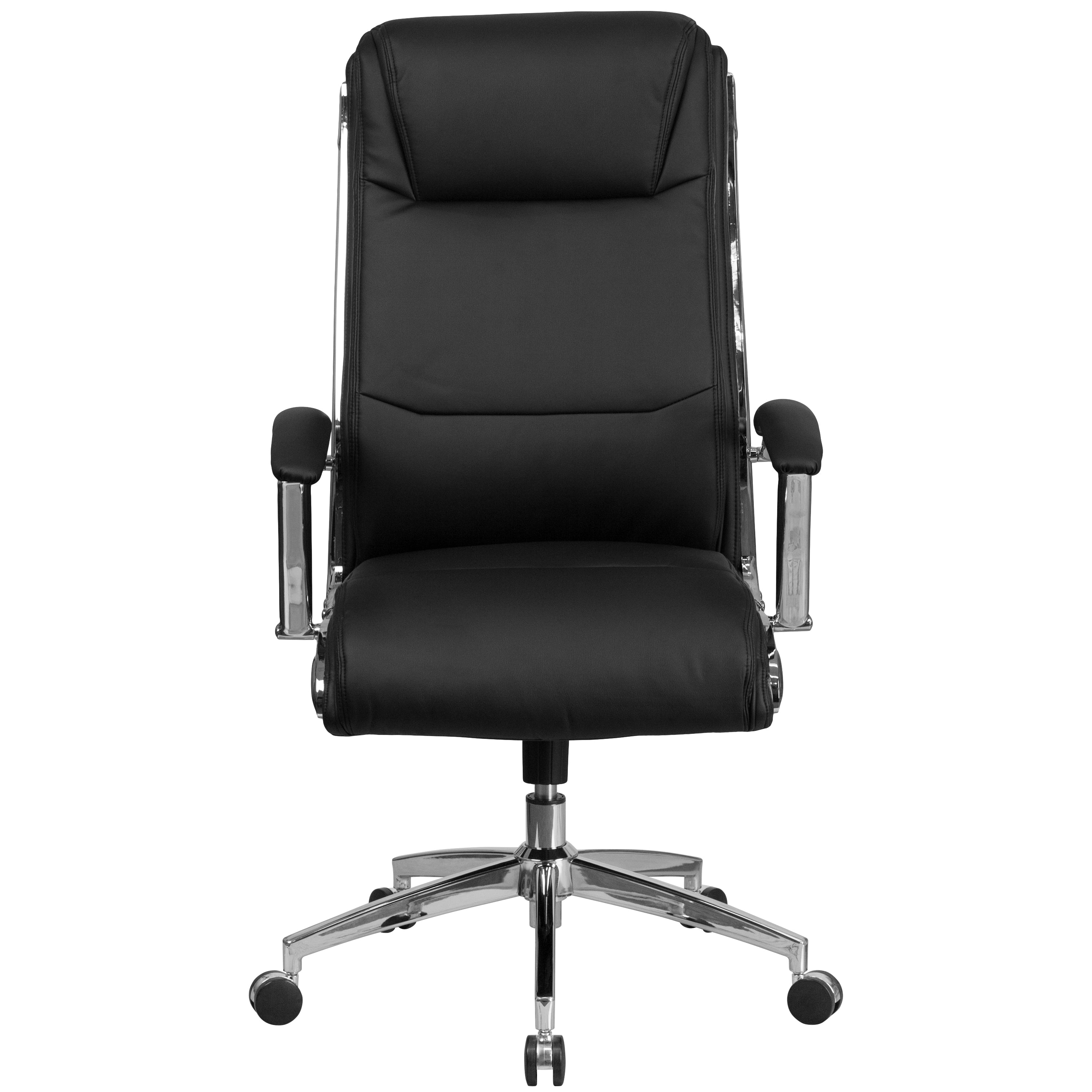 High Back Designer Smooth Upholstered Executive Swivel Office Chair with Chrome Base and Arms