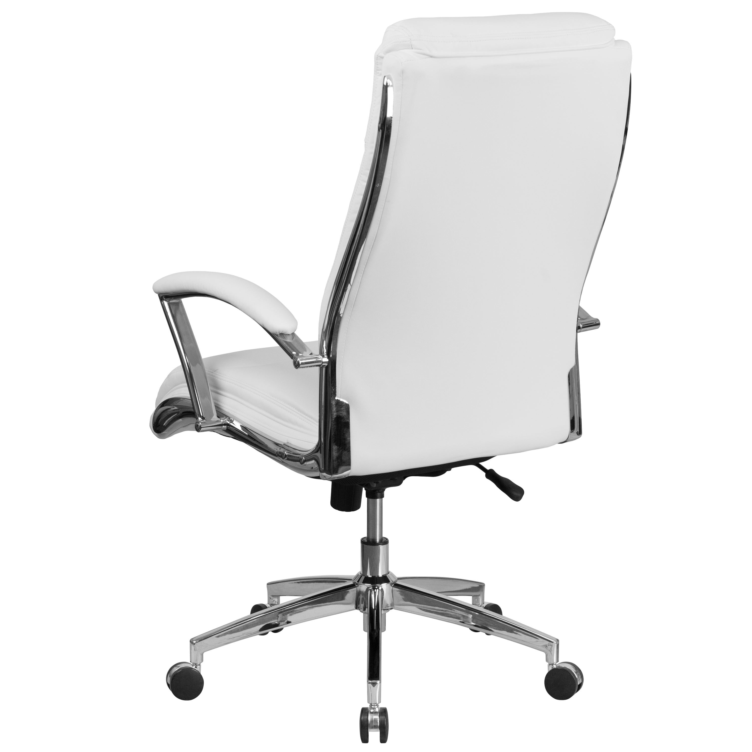High Back Designer Smooth Upholstered Executive Swivel Office Chair with Chrome Base and Arms