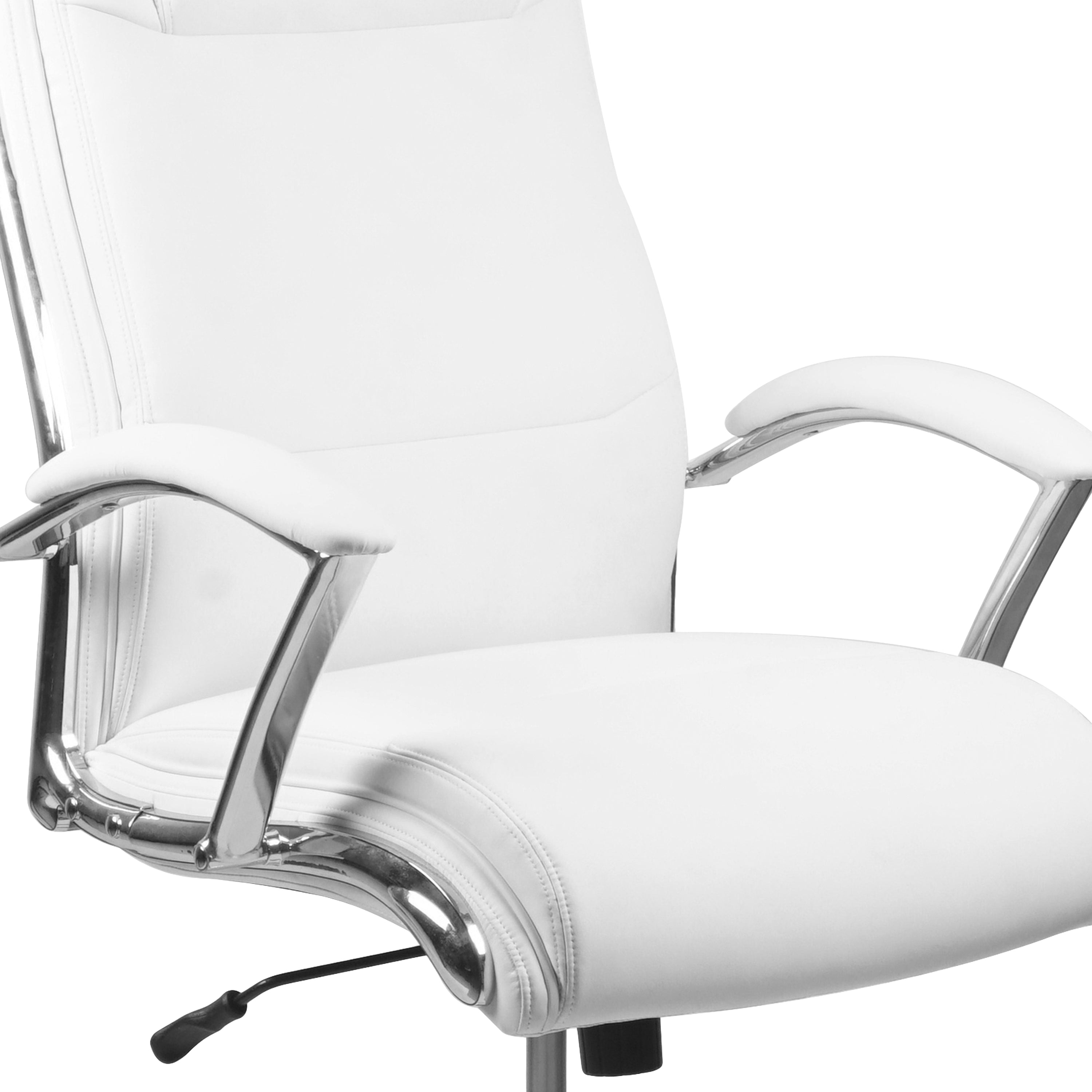 High Back Designer Smooth Upholstered Executive Swivel Office Chair with Chrome Base and Arms