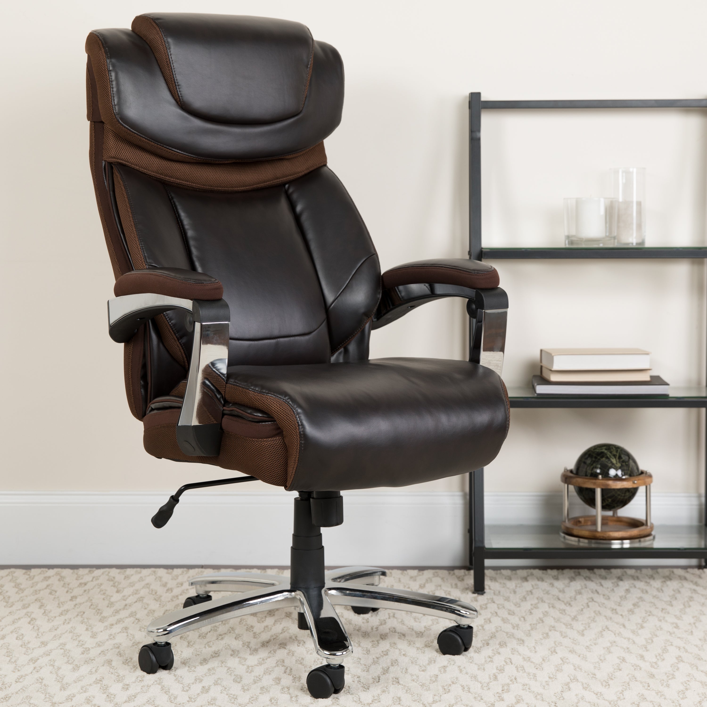 HERCULES Series Big & Tall 500 lb. Rated LeatherSoft Executive Swivel Ergonomic Office Chair with Height Adjustable Headrest-Big & Tall Office Chair-Flash Furniture-Wall2Wall Furnishings