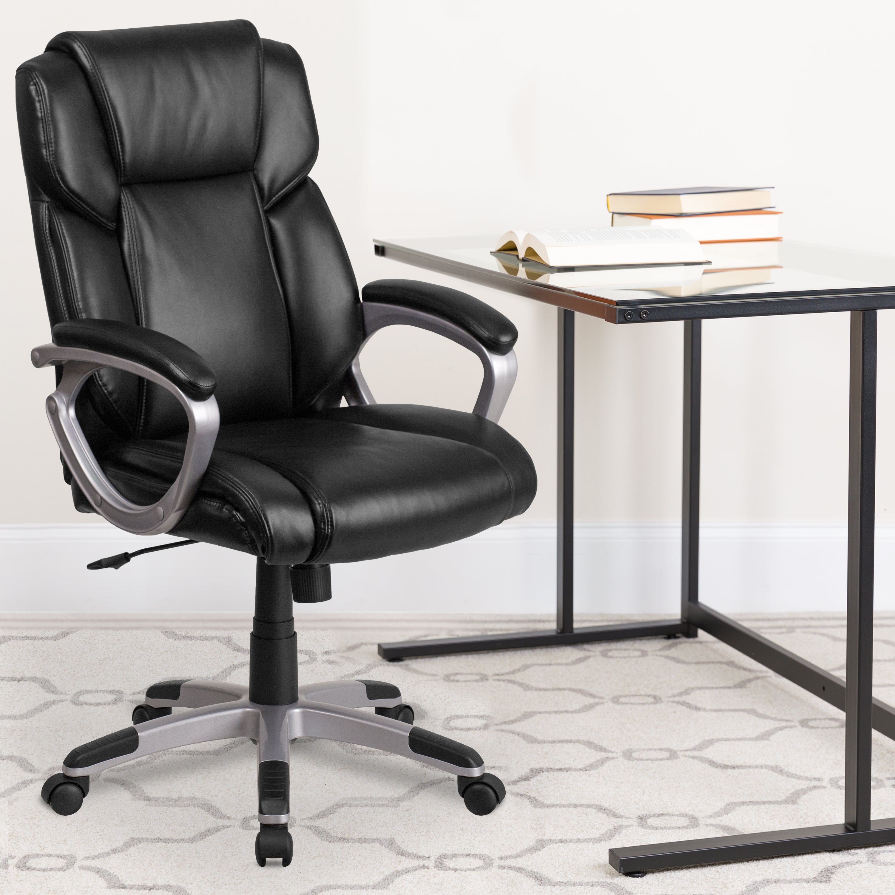 Mid-Back LeatherSoftSoft Executive Swivel Office Chair with Padded Arms