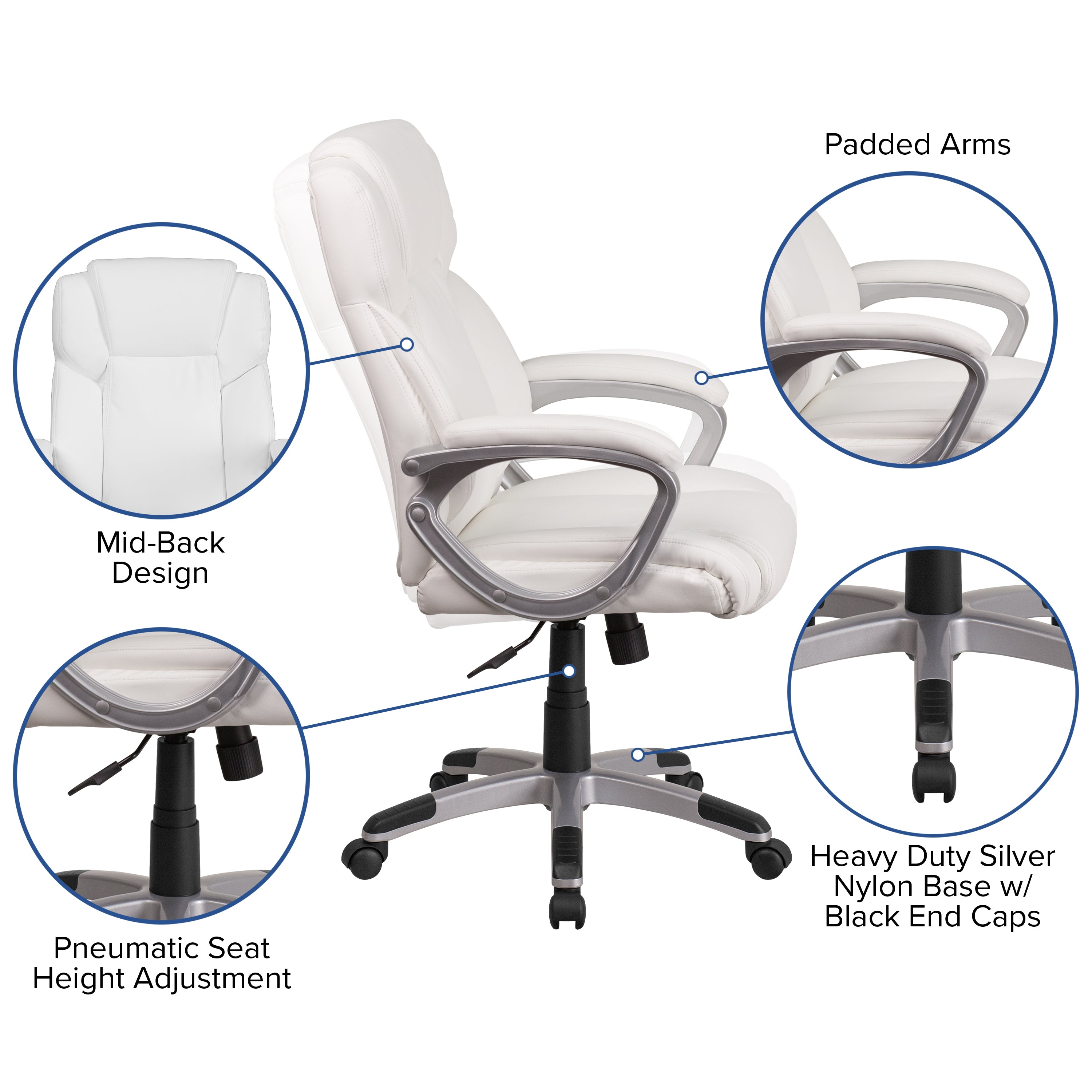 Mid-Back LeatherSoftSoft Executive Swivel Office Chair with Padded Arms