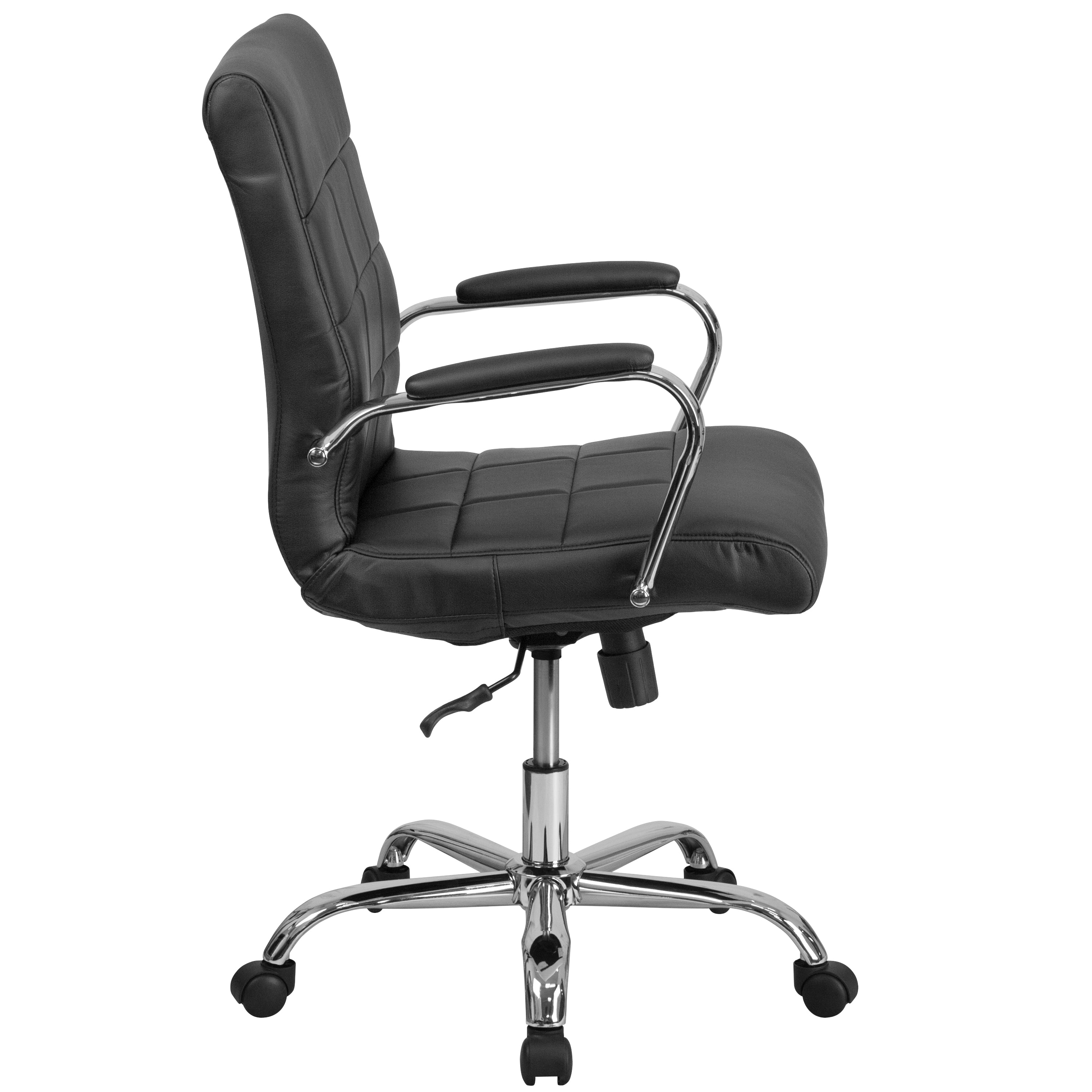 Mid-Back Vinyl Executive Swivel Office Chair with Chrome Base and Arms