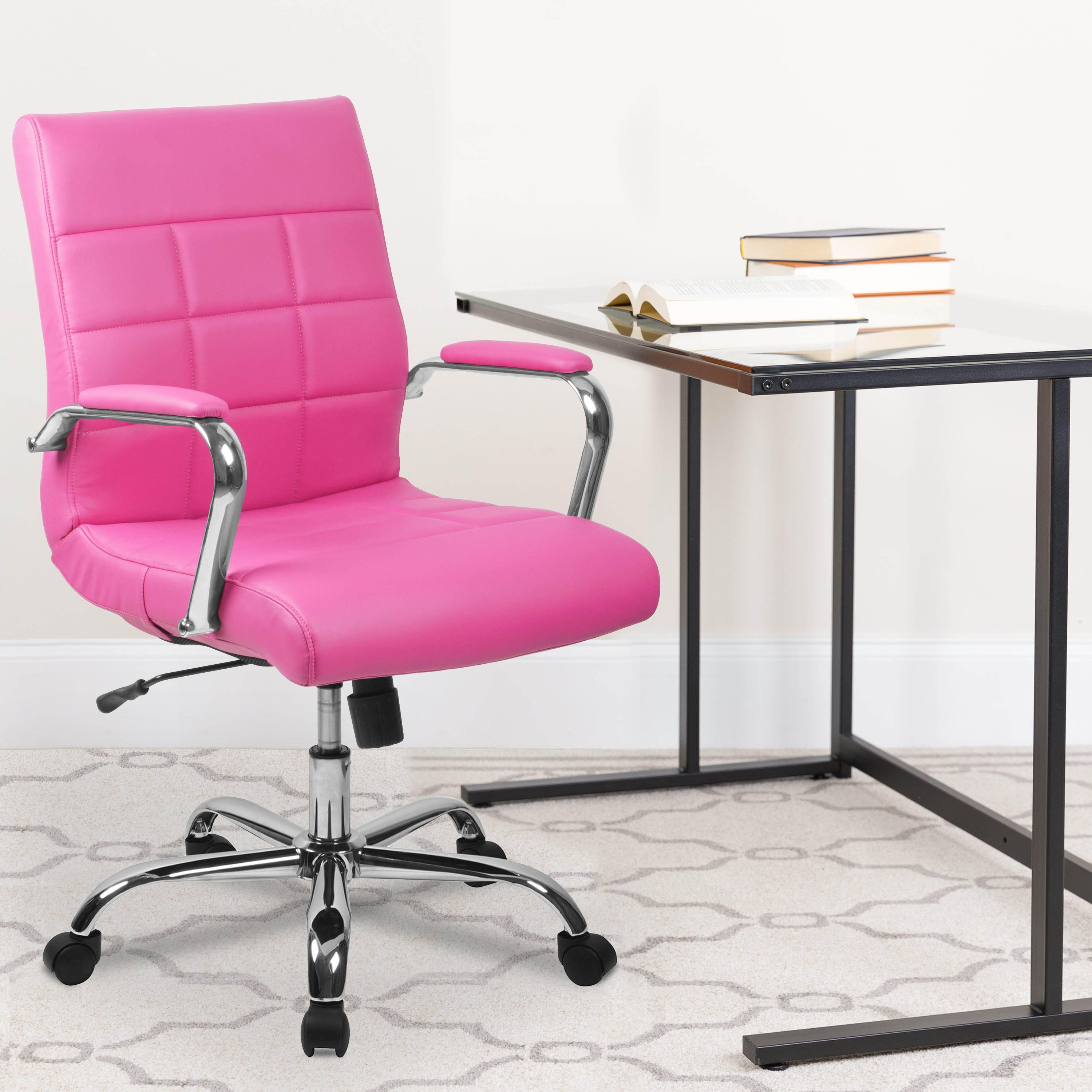 Mid-Back Vinyl Executive Swivel Office Chair with Chrome Base and Arms