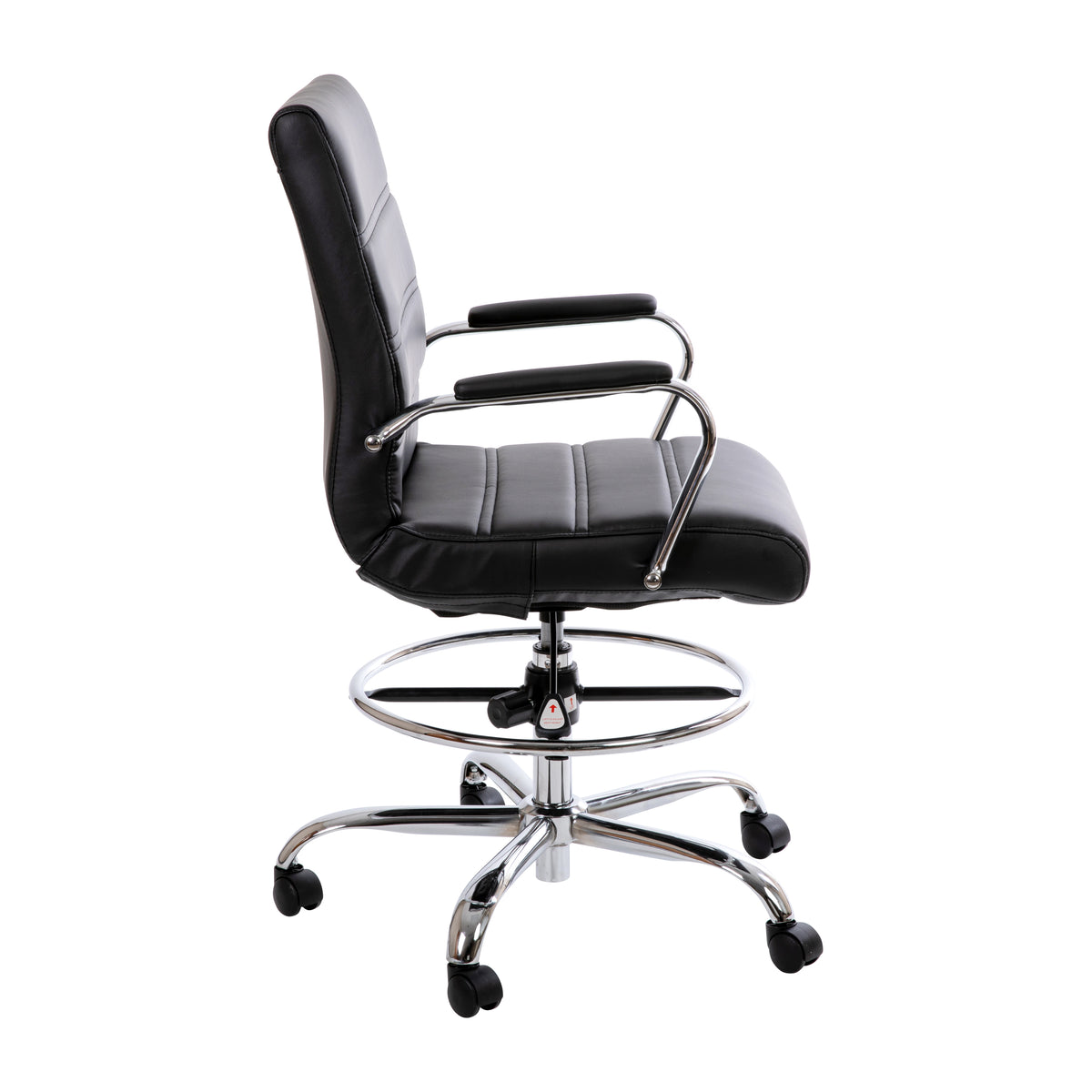 Mid-Back LeatherSoft Drafting Chair with Adjustable Foot Ring and Chrome Base