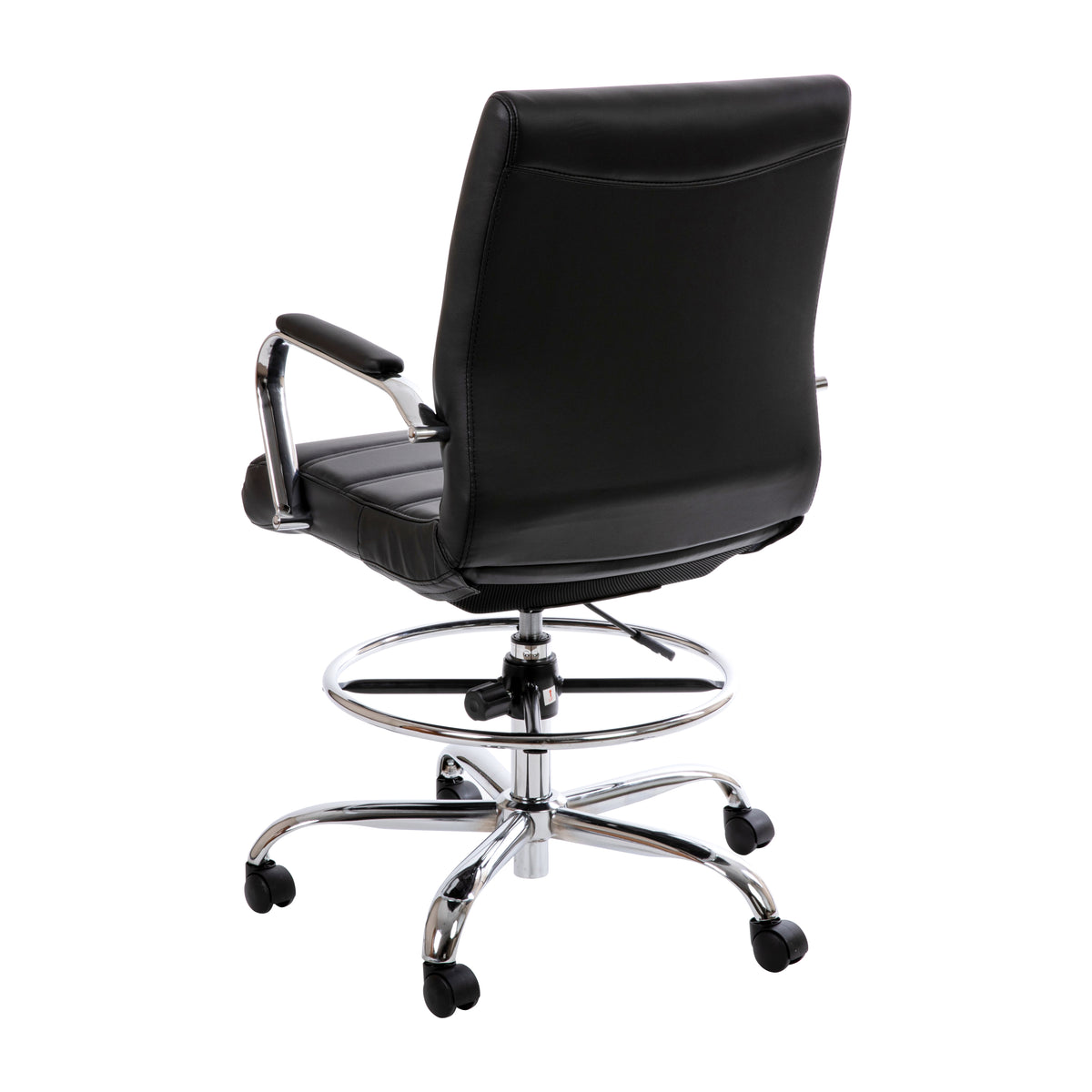Mid-Back LeatherSoft Drafting Chair with Adjustable Foot Ring and Chrome Base