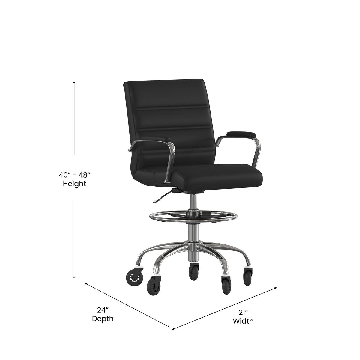 Lexi Mid-Back Drafting Chair with Adjustable Foot Ring, Chrome Base, and Transparent Roller Wheels