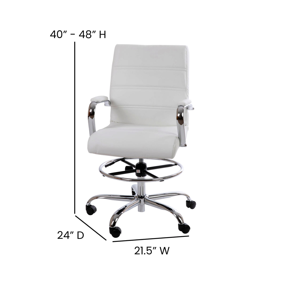 Mid-Back LeatherSoft Drafting Chair with Adjustable Foot Ring and Chrome Base