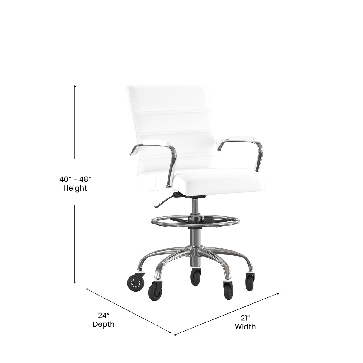 Lexi Mid-Back Drafting Chair with Adjustable Foot Ring, Chrome Base, and Transparent Roller Wheels