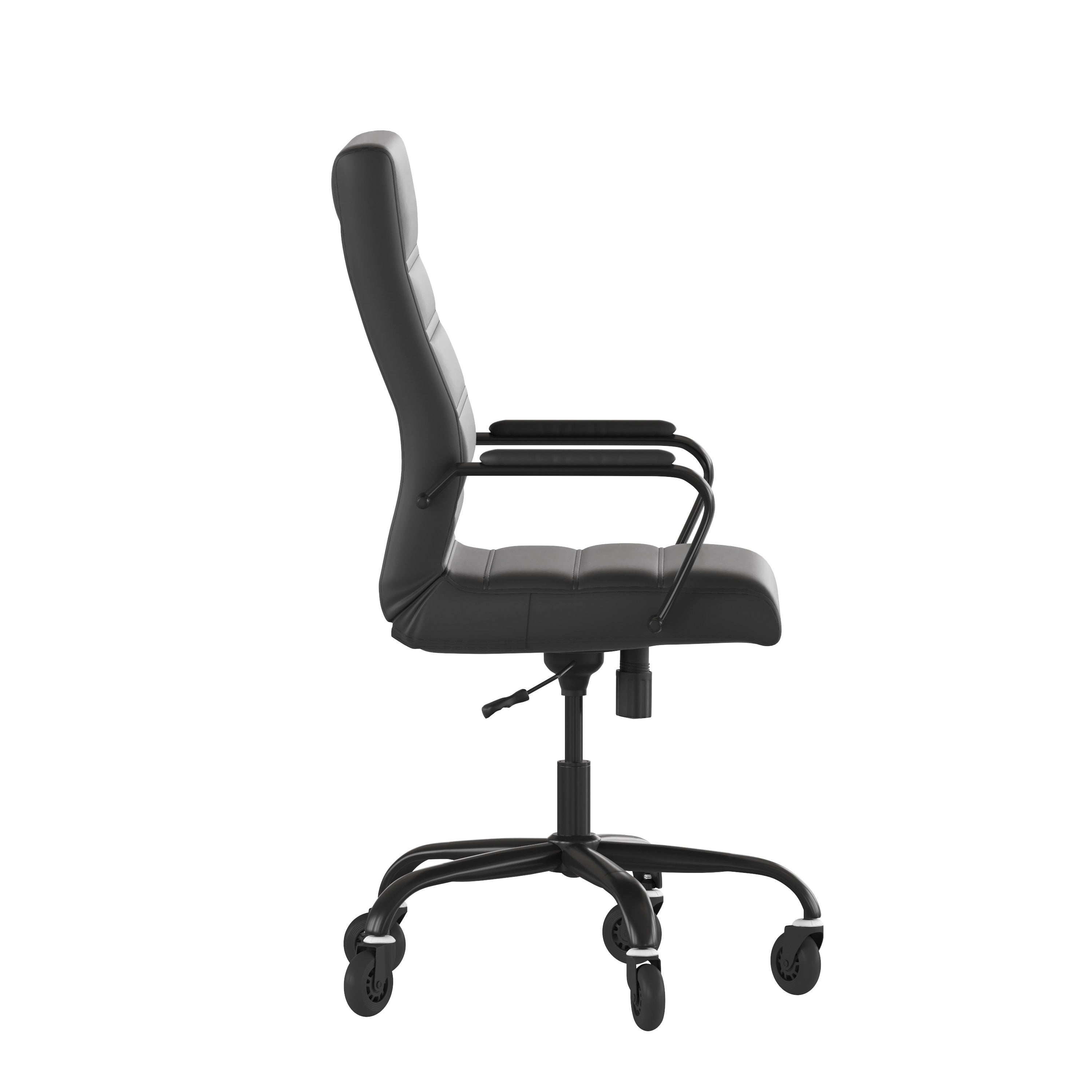 Whitney High Back Executive Swivel Office Chair with Black Frame, Arms, and Transparent Roller Wheels