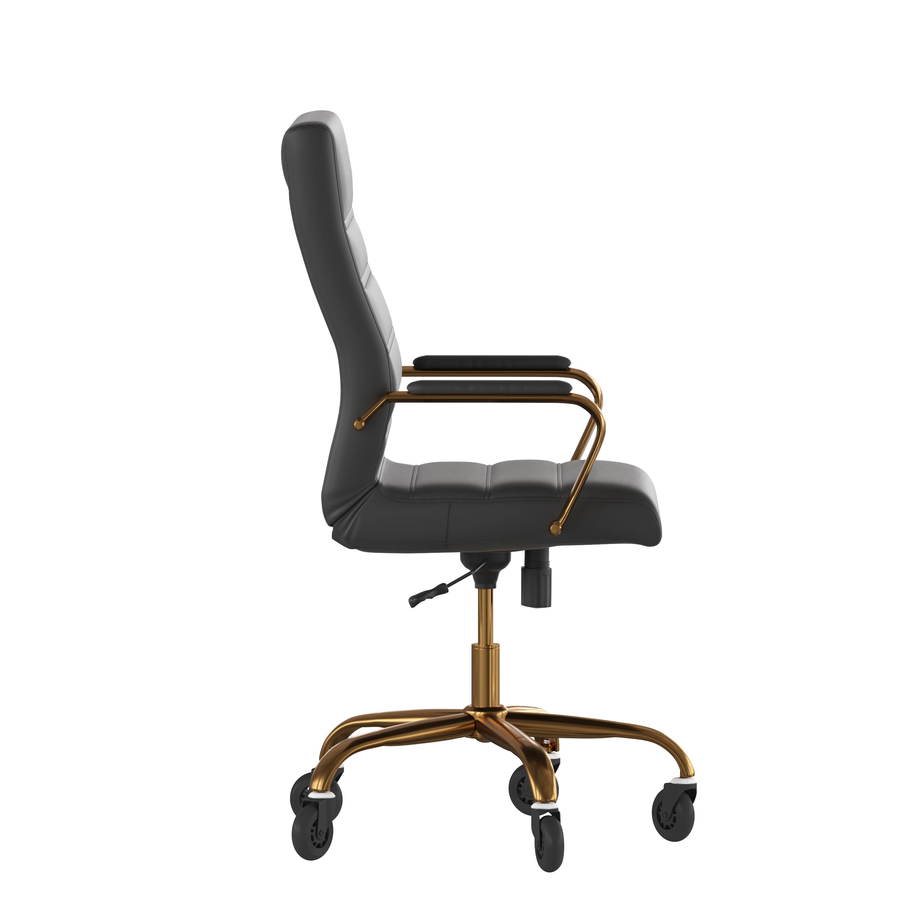 Whitney High Back Executive Swivel Office Chair with Black Frame, Arms, and Transparent Roller Wheels