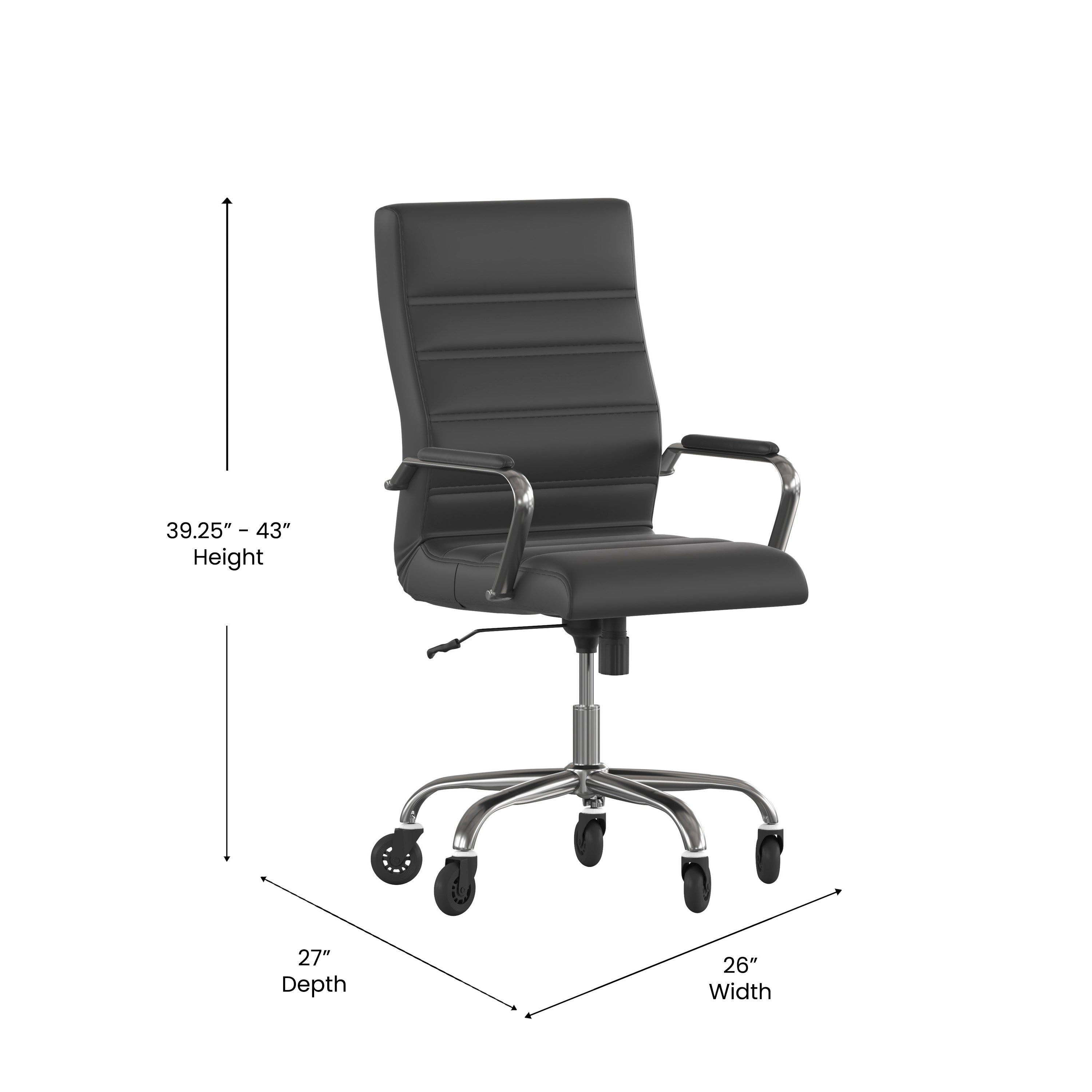 Whitney High Back Executive Swivel Office Chair with Black Frame, Arms, and Transparent Roller Wheels