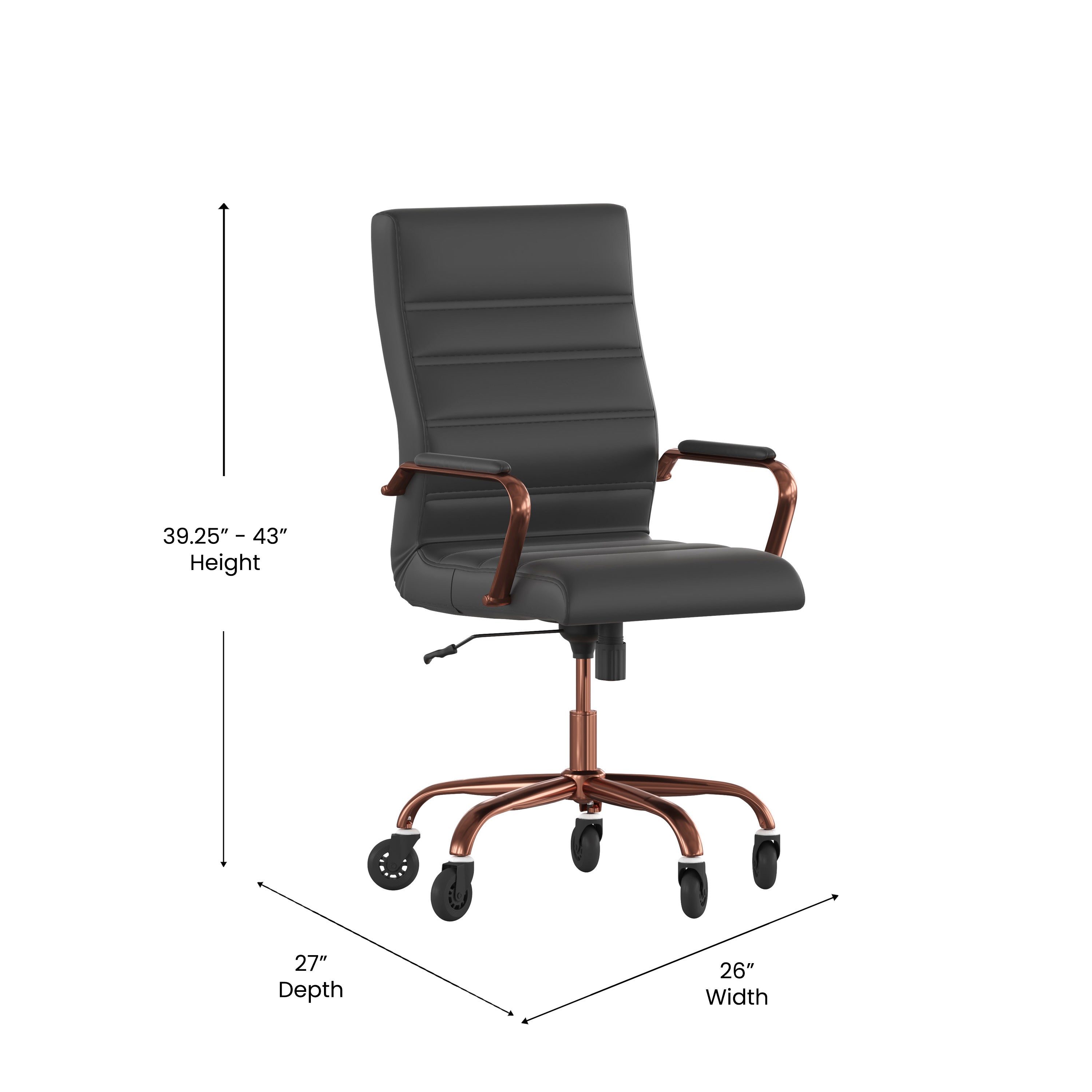 Whitney High Back Executive Swivel Office Chair with Black Frame, Arms, and Transparent Roller Wheels