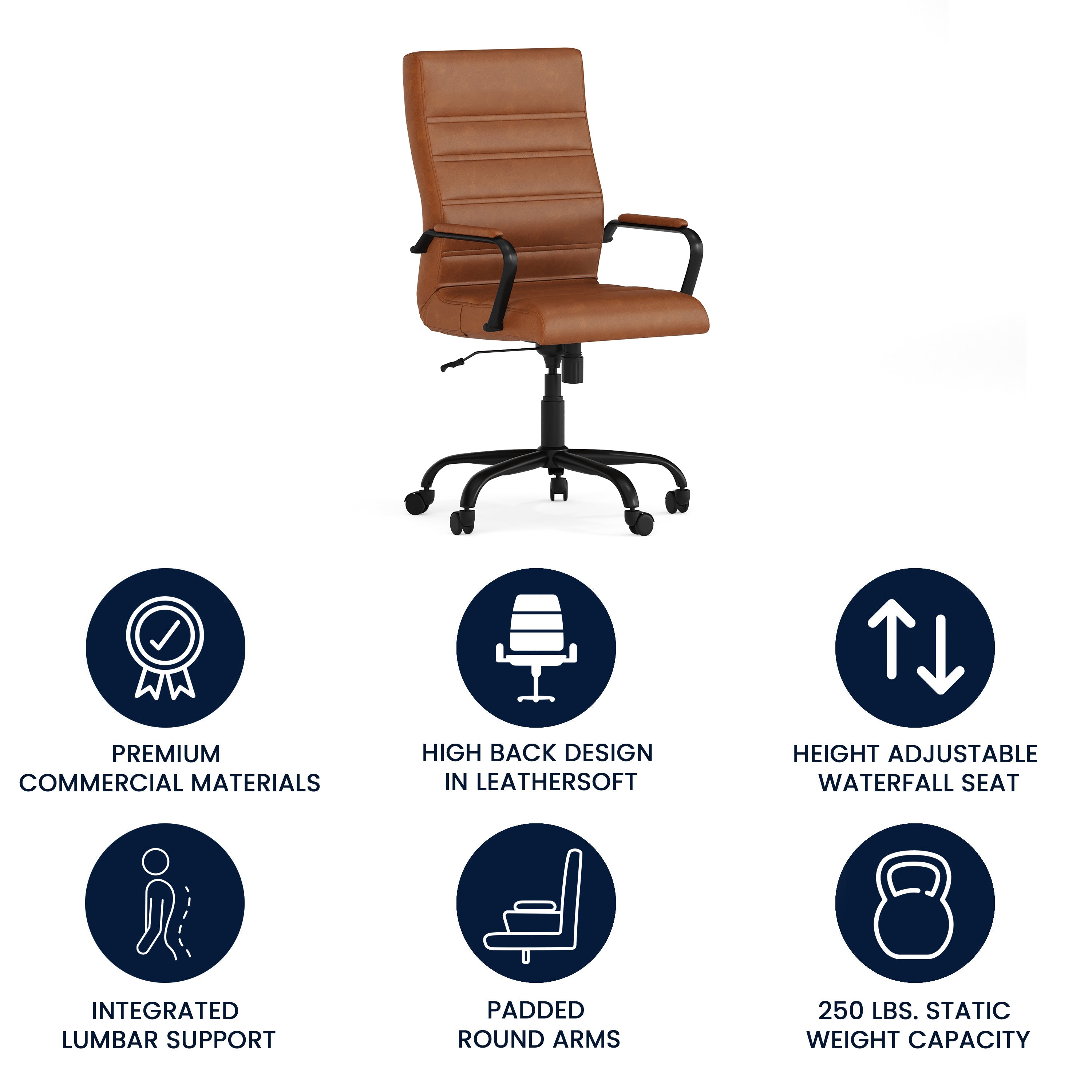 High Back Executive Swivel Office Chair with Metal Frame and Arms