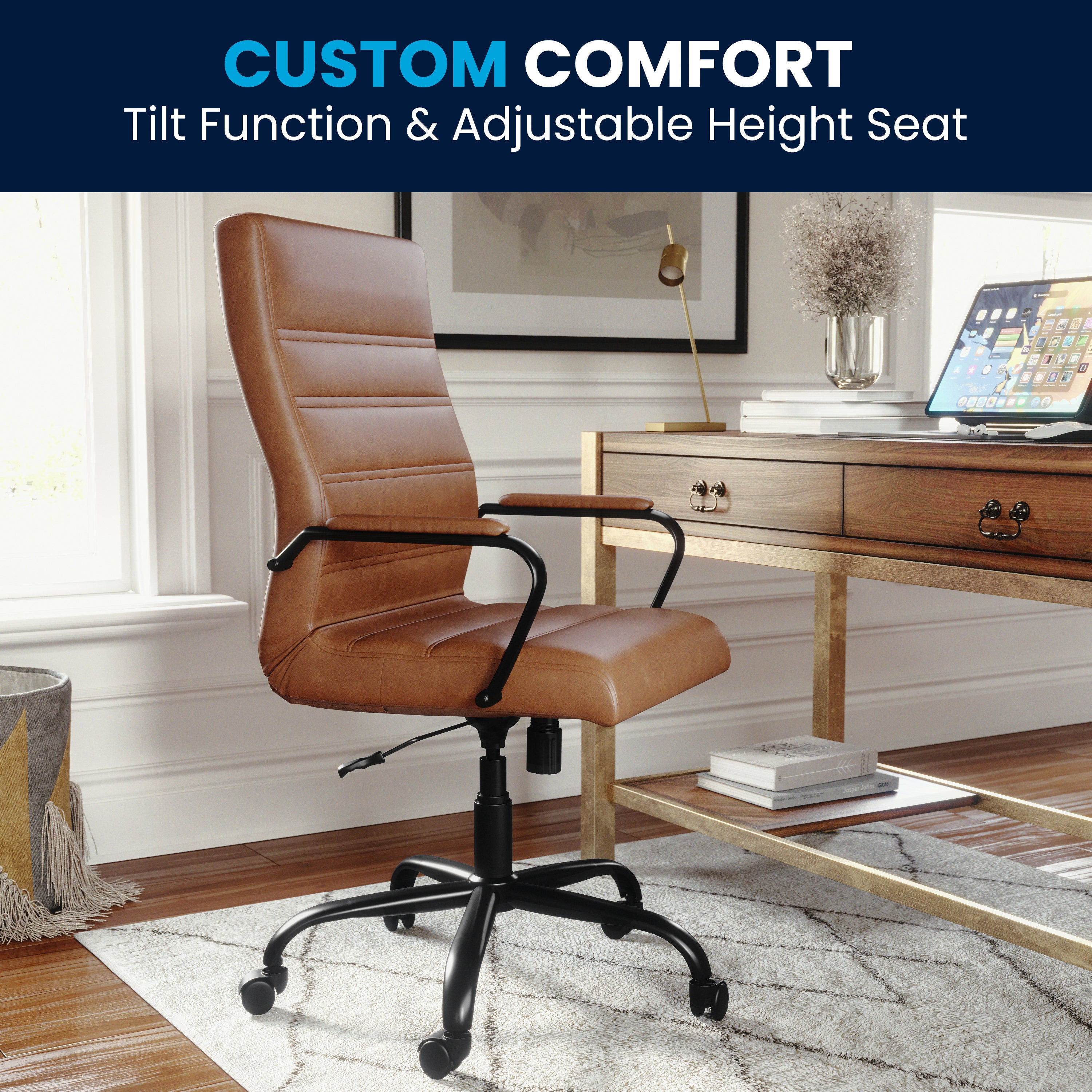 High Back Executive Swivel Office Chair with Metal Frame and Arms