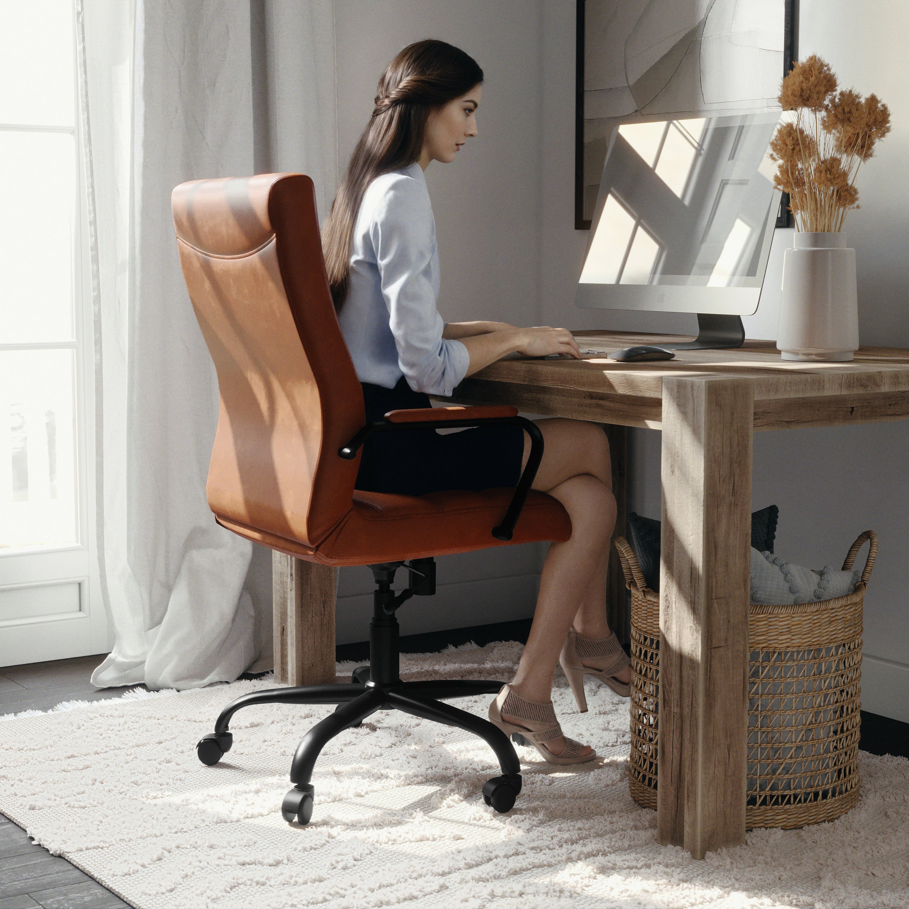 High Back Executive Swivel Office Chair with Metal Frame and Arms