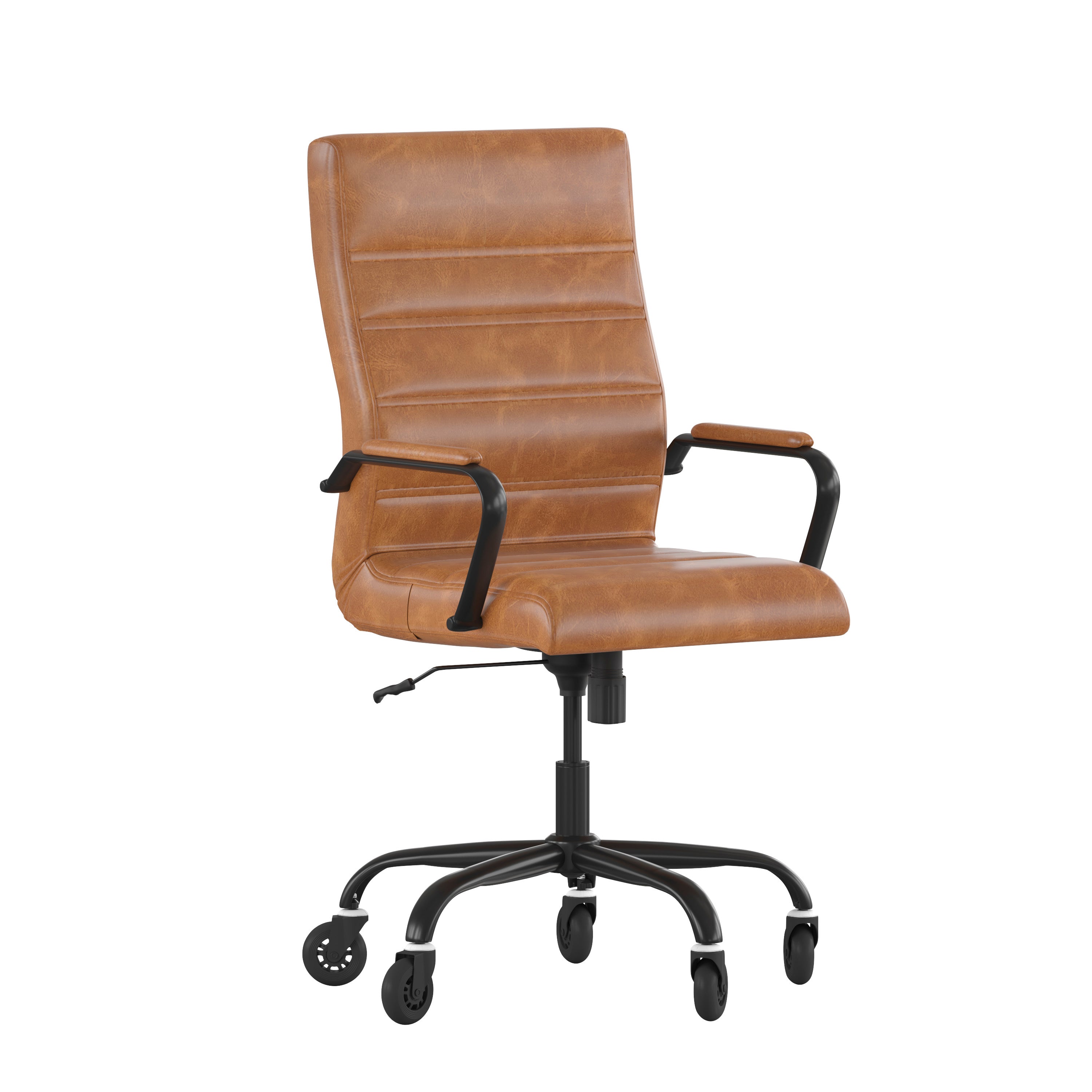 Whitney High Back Executive Swivel Office Chair with Black Frame, Arms, and Transparent Roller Wheels