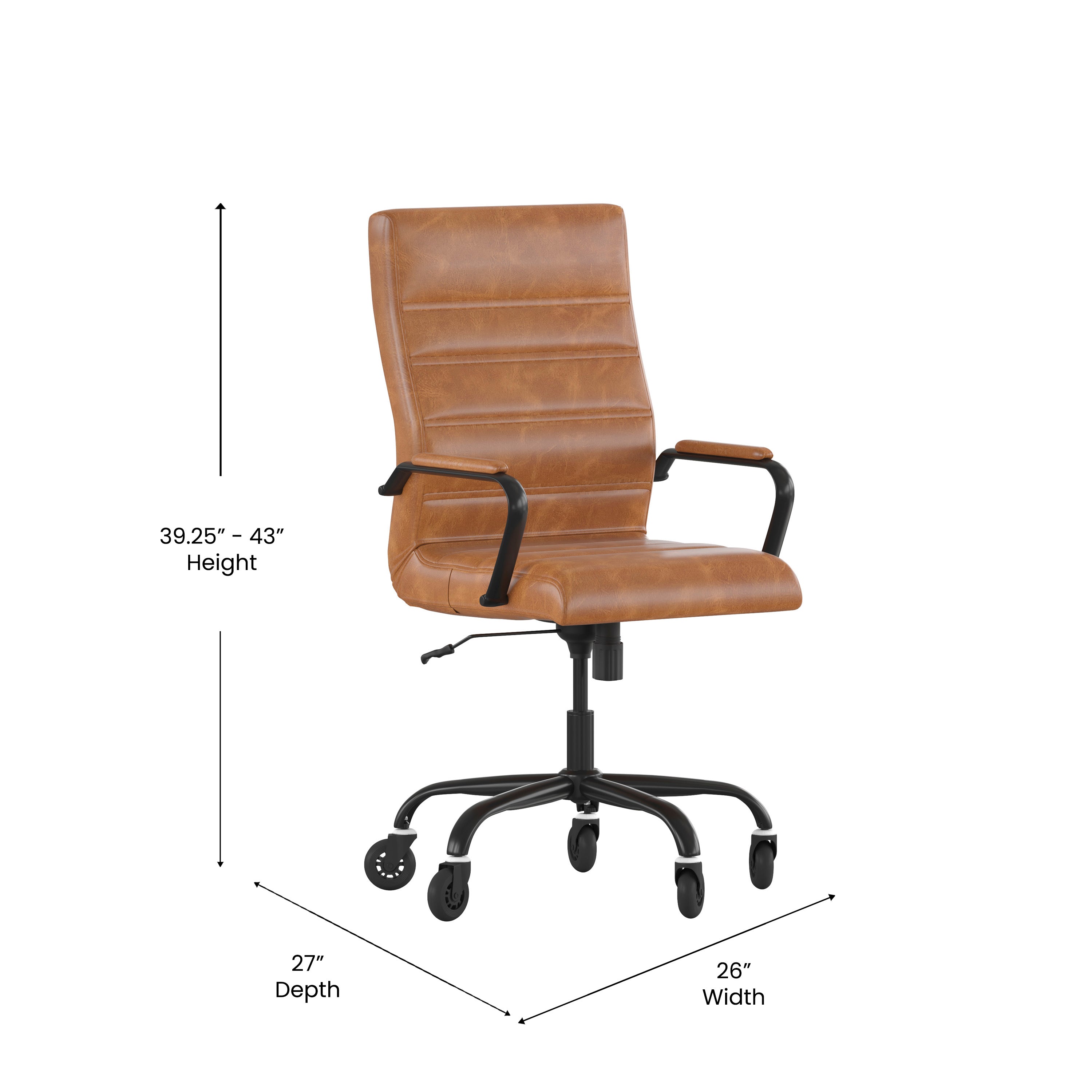 Whitney High Back Executive Swivel Office Chair with Black Frame, Arms, and Transparent Roller Wheels
