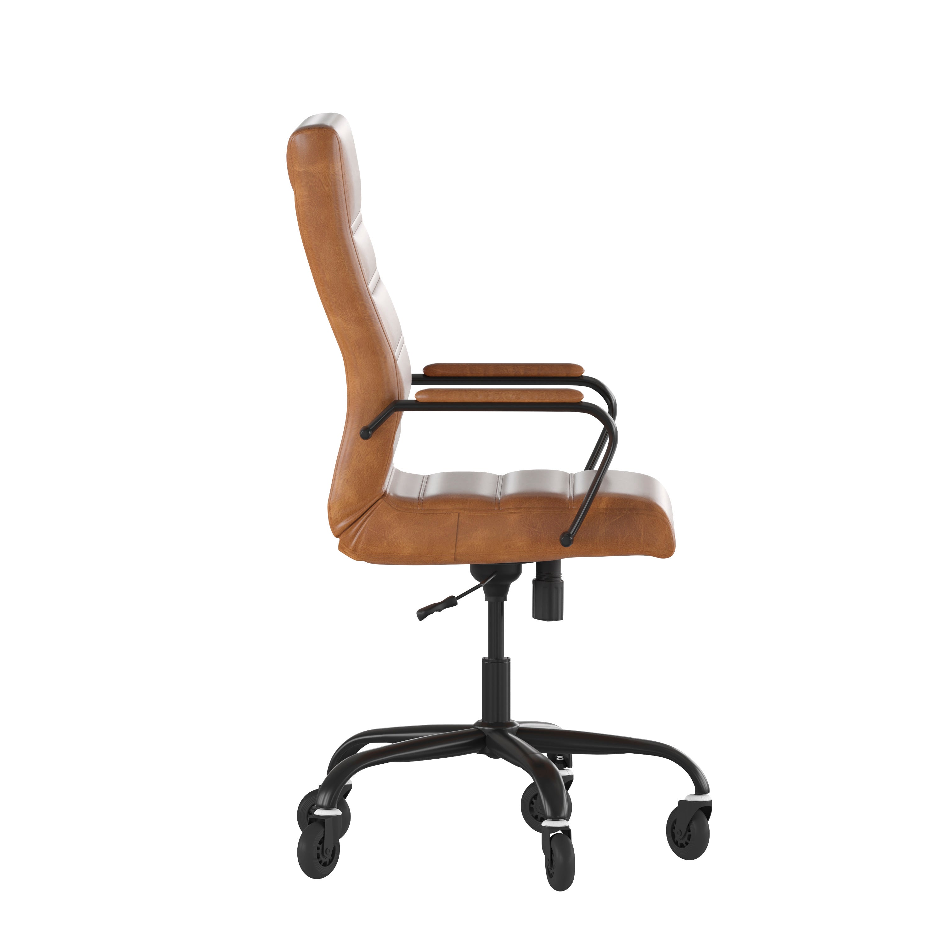 Whitney High Back Executive Swivel Office Chair with Black Frame, Arms, and Transparent Roller Wheels