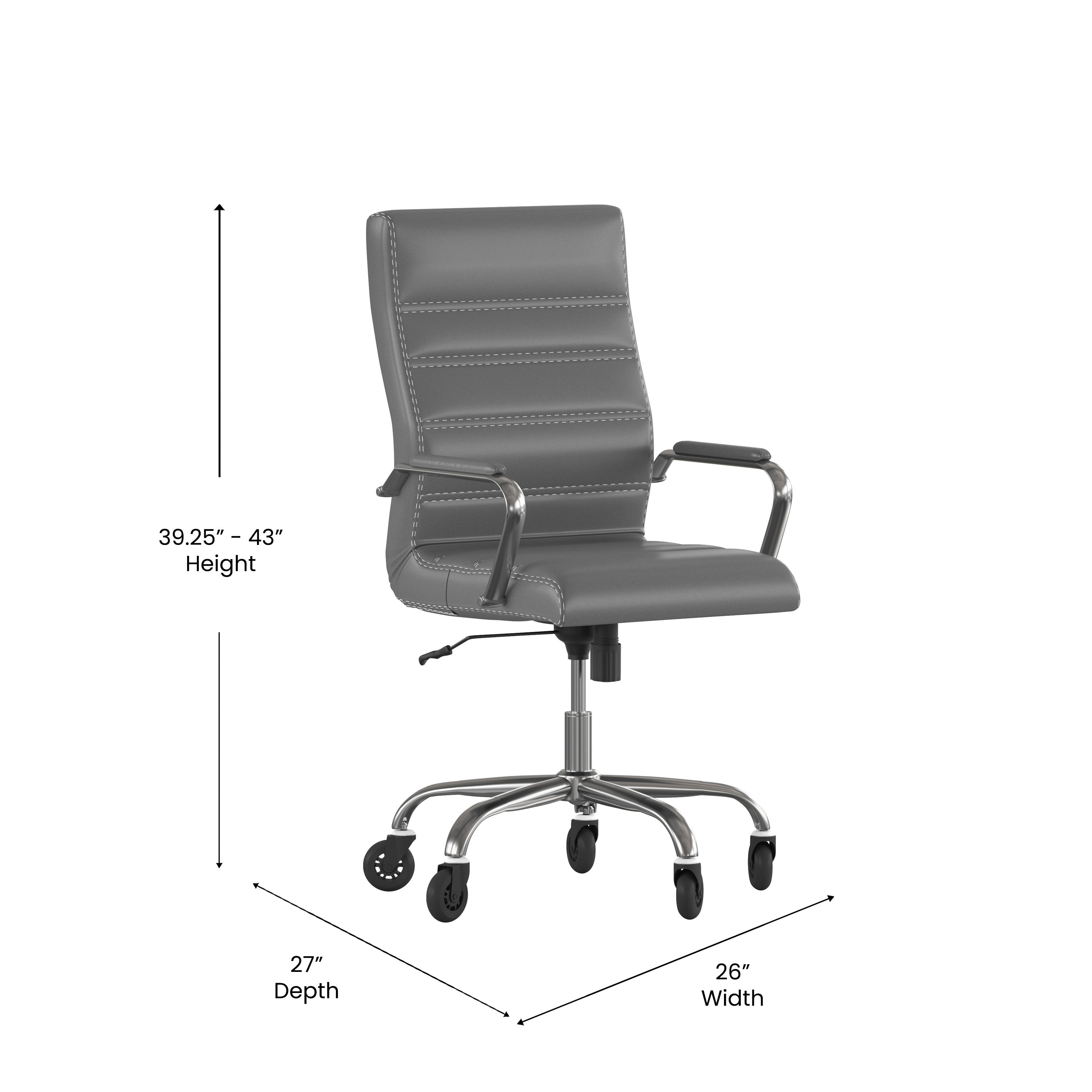 Whitney High Back Executive Swivel Office Chair with Black Frame, Arms, and Transparent Roller Wheels