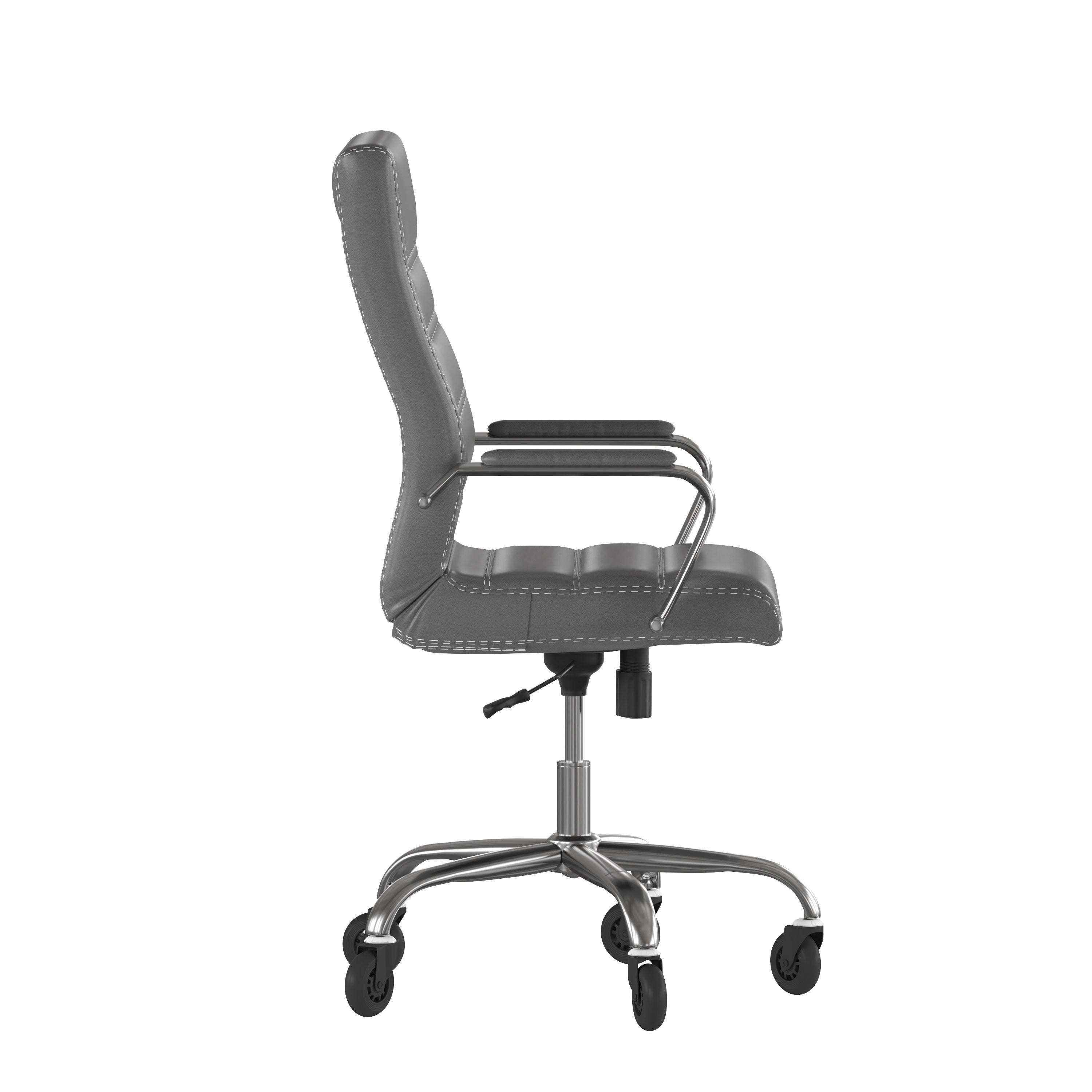 Whitney High Back Executive Swivel Office Chair with Black Frame, Arms, and Transparent Roller Wheels