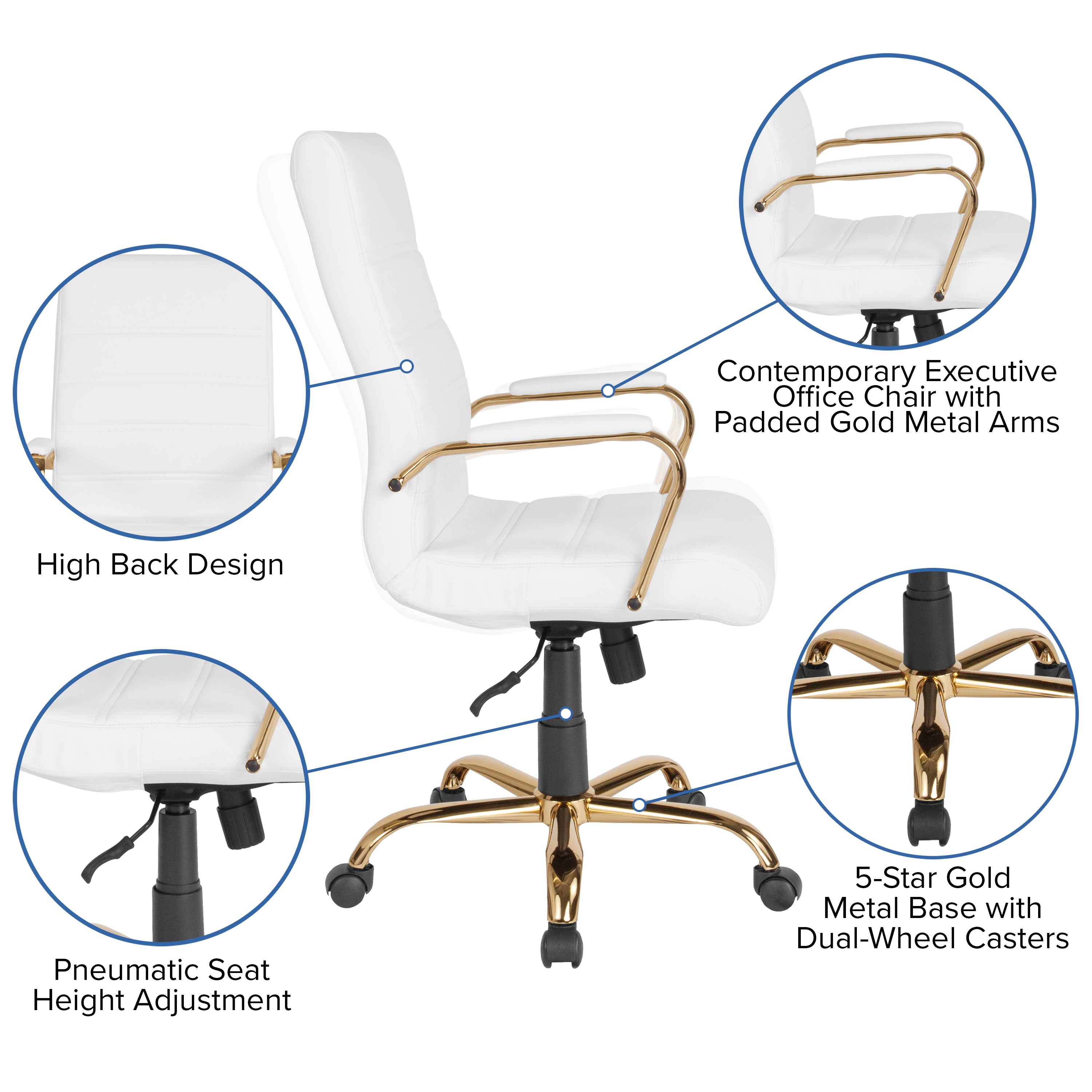 High Back Executive Swivel Office Chair with Metal Frame and Arms