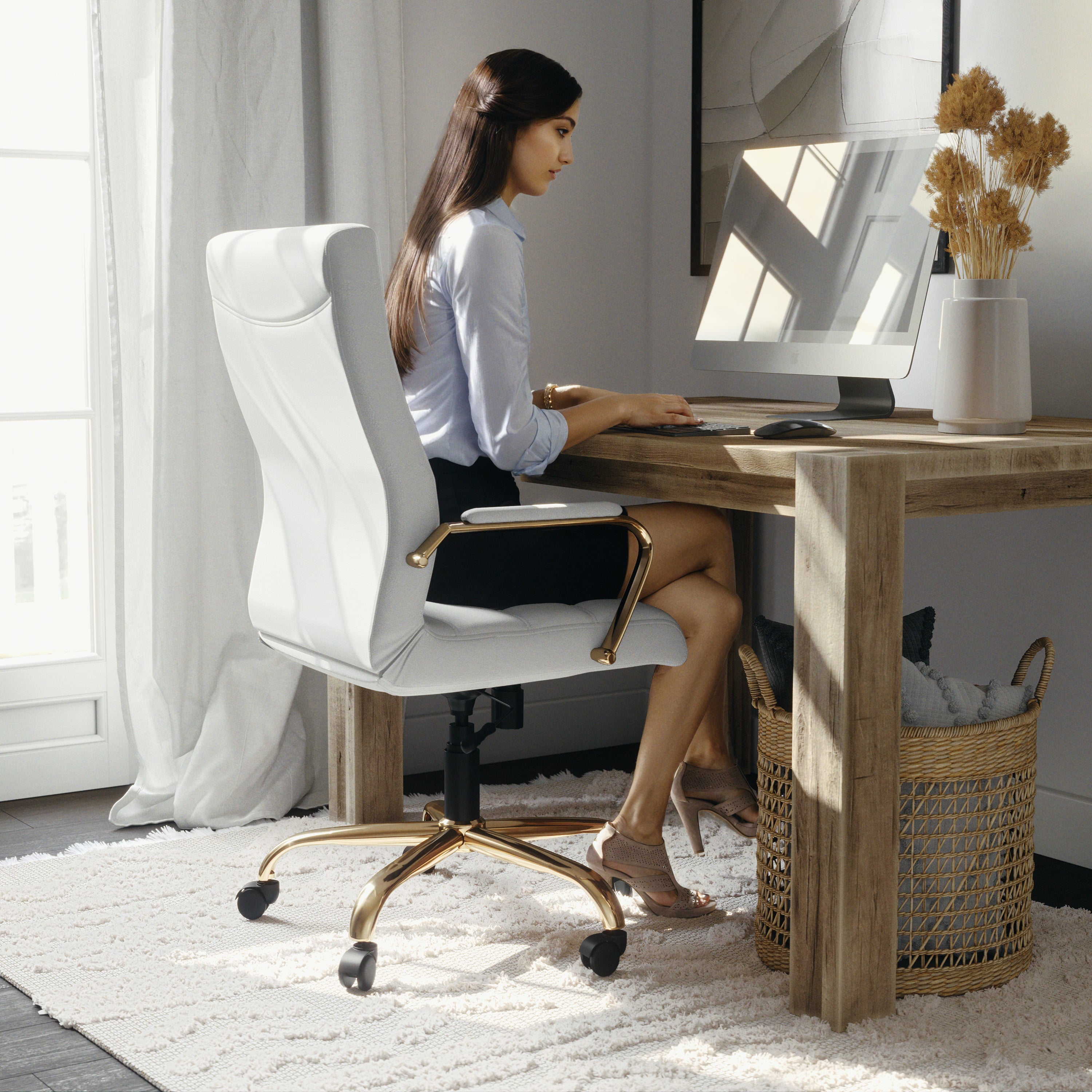 High Back Executive Swivel Office Chair with Metal Frame and Arms