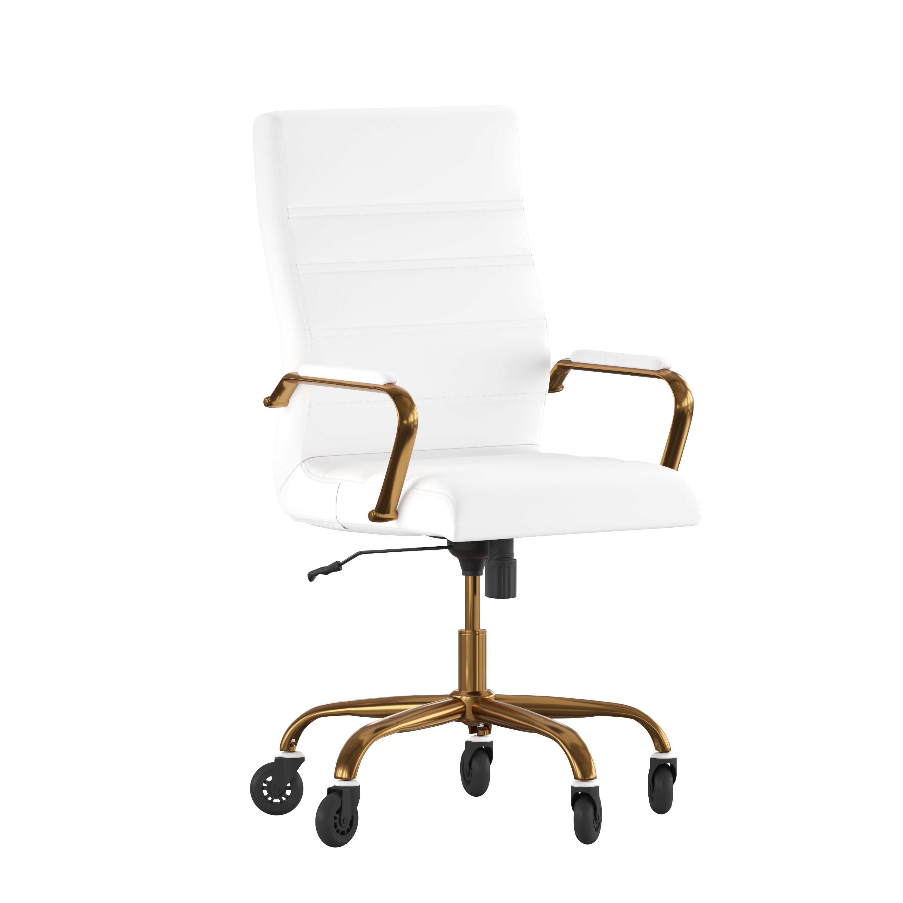Whitney High Back Executive Swivel Office Chair with Black Frame, Arms, and Transparent Roller Wheels