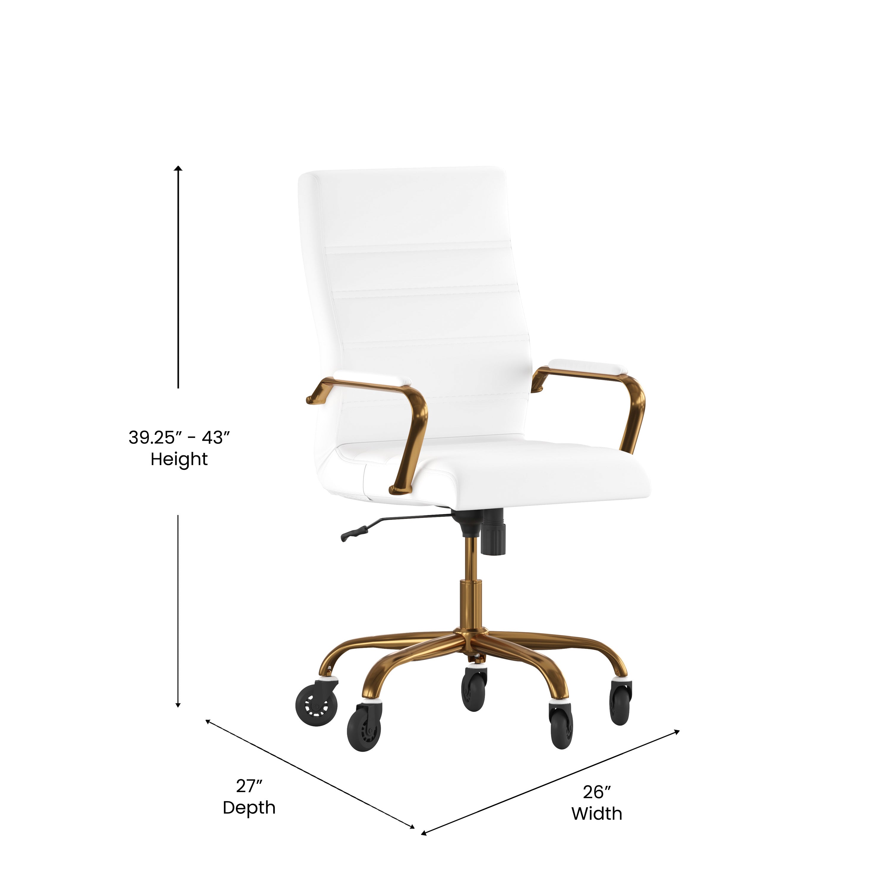 Whitney High Back Executive Swivel Office Chair with Black Frame, Arms, and Transparent Roller Wheels
