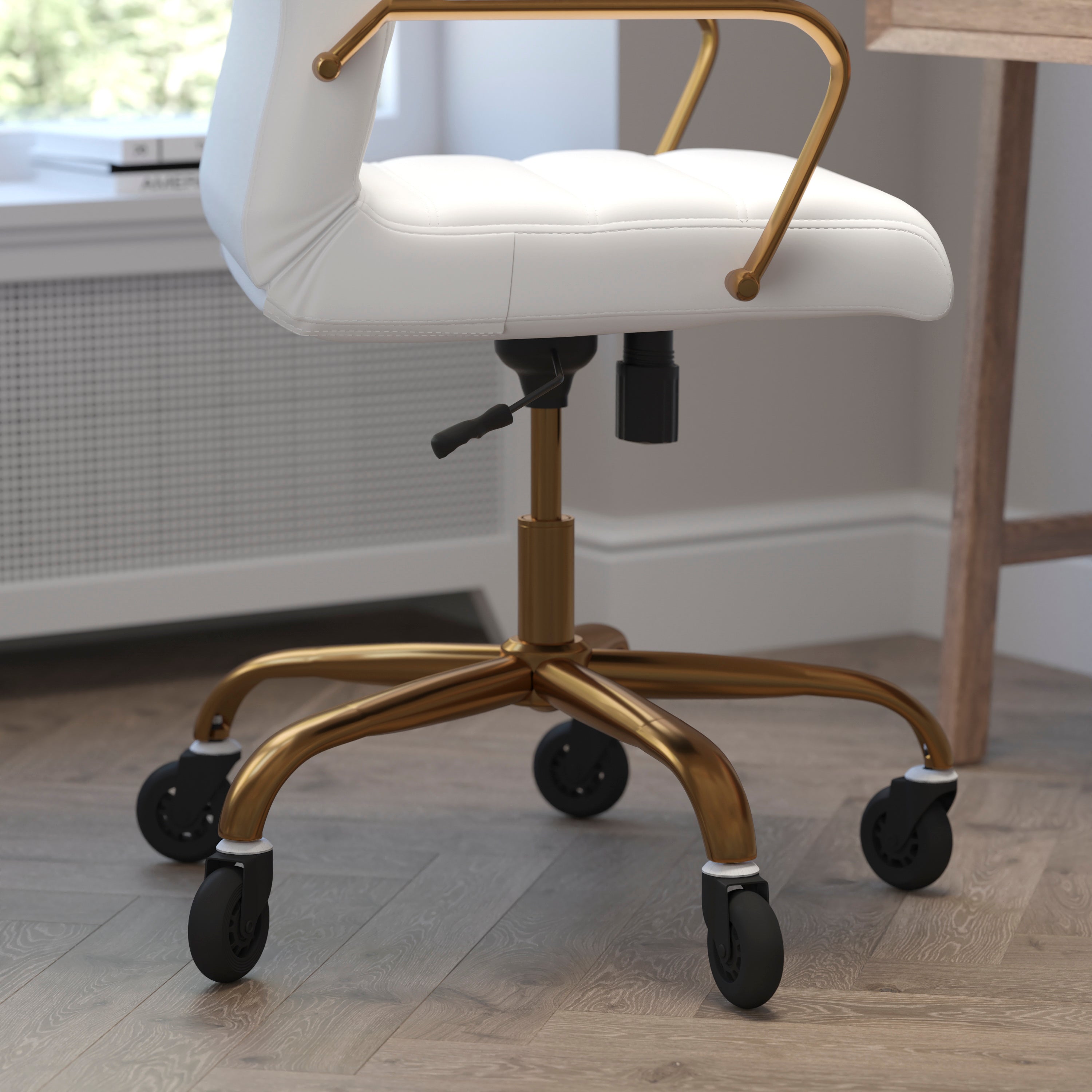 Whitney High Back Executive Swivel Office Chair with Black Frame, Arms, and Transparent Roller Wheels
