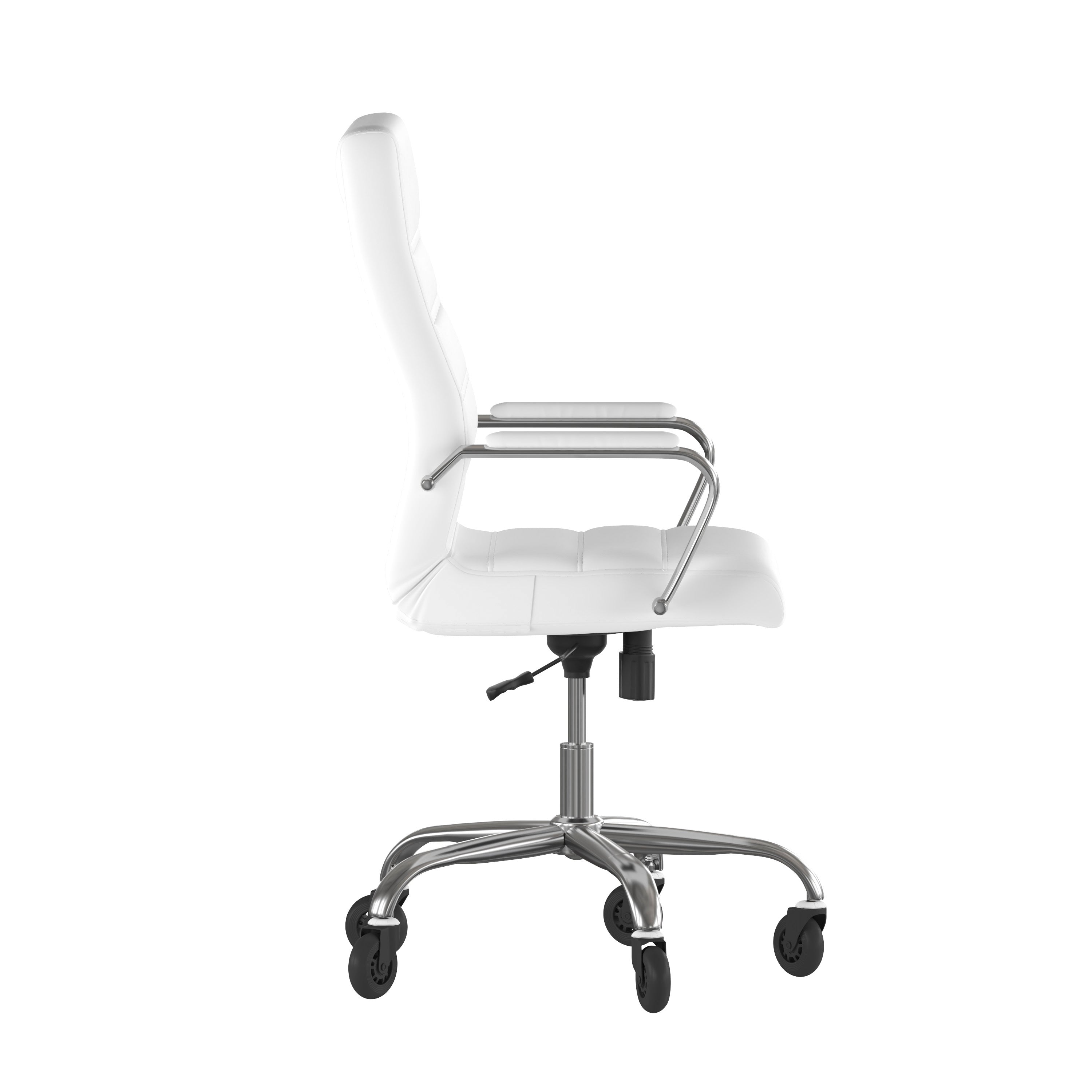 Whitney High Back Executive Swivel Office Chair with Black Frame, Arms, and Transparent Roller Wheels