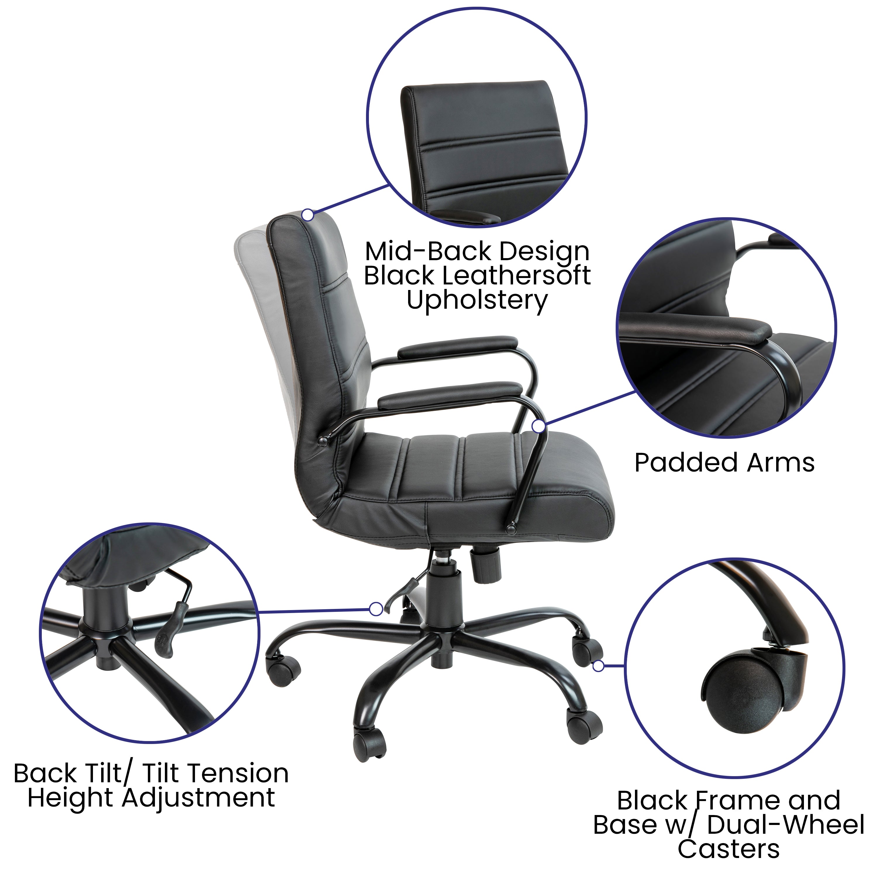 Mid-Back Executive Swivel Office Chair with Metal Frame and Arms