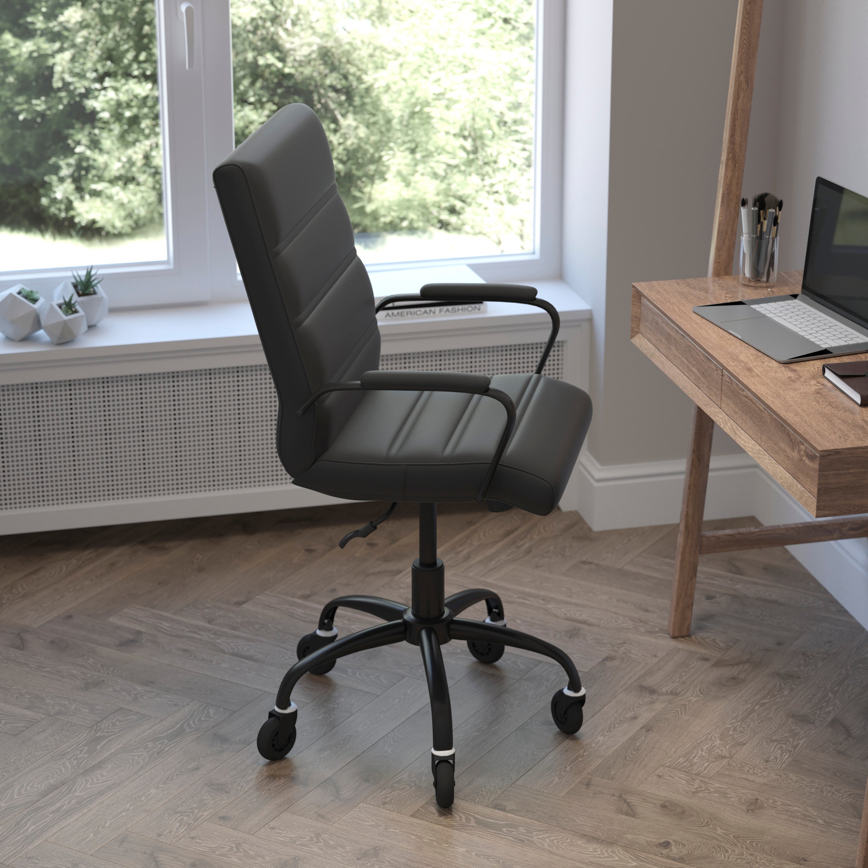 Camilia Mid-Back Executive Swivel Office Chair with Arms, and Transparent Roller Wheels