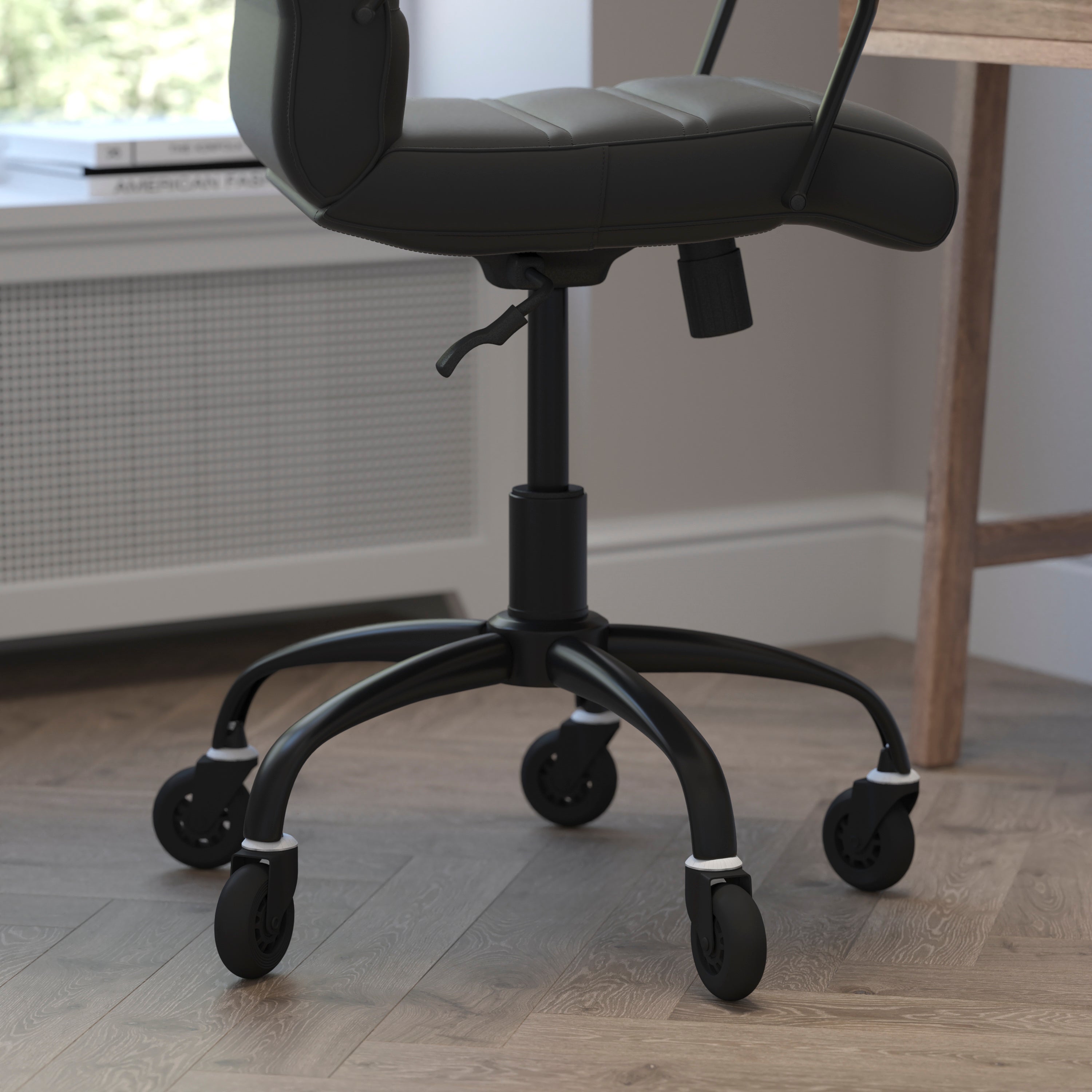 Camilia Mid-Back Executive Swivel Office Chair with Arms, and Transparent Roller Wheels
